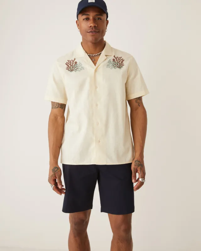 The Embroidered Resort Shirt in Lemon Icing sold by Frank & Oak