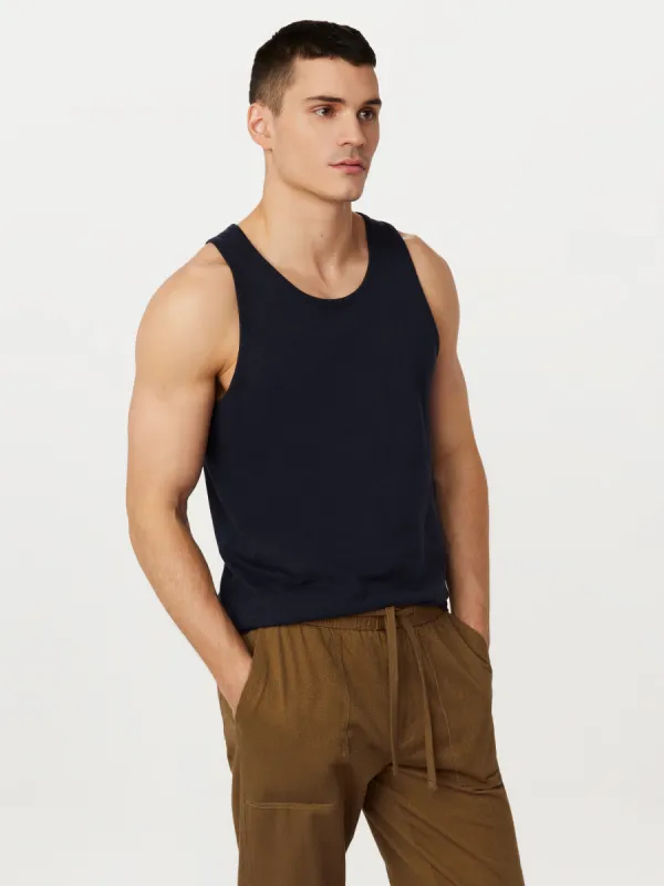 The Hemp Tank in Deep Blue sold by Frank & Oak