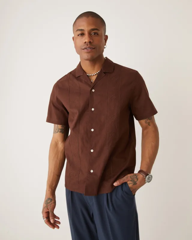 The Embroidered Resort Shirt in Café sold by Frank & Oak