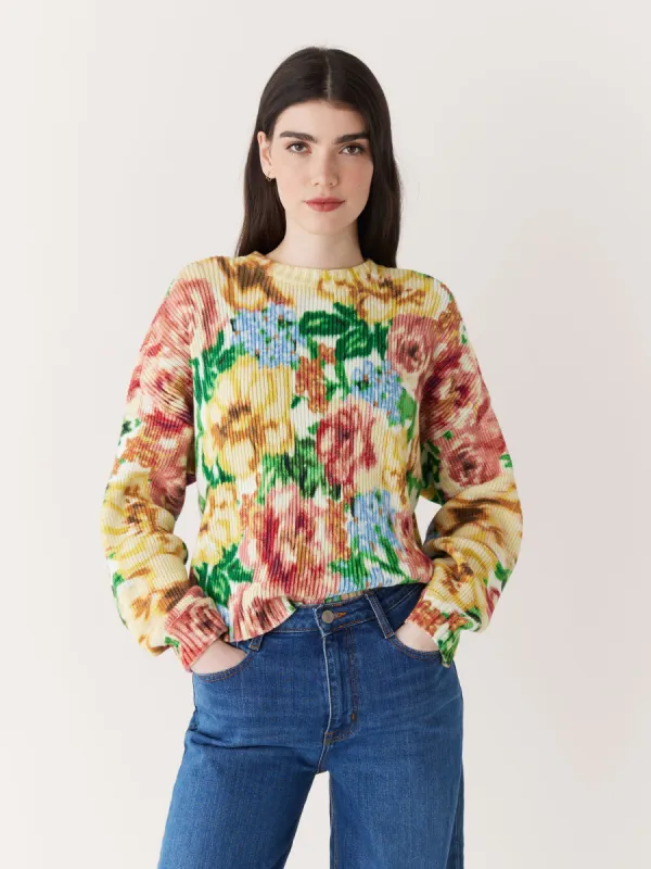 The Floral Print Crewneck Sweater in Honey Mist made by Frank & Oak
