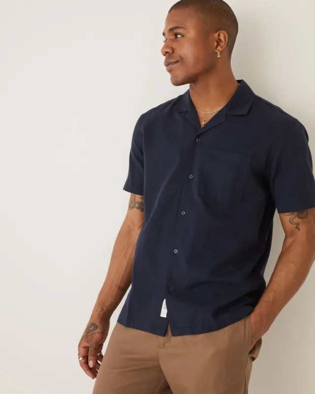 The Fluid Resort Shirt in Deep Blue sold by Frank & Oak