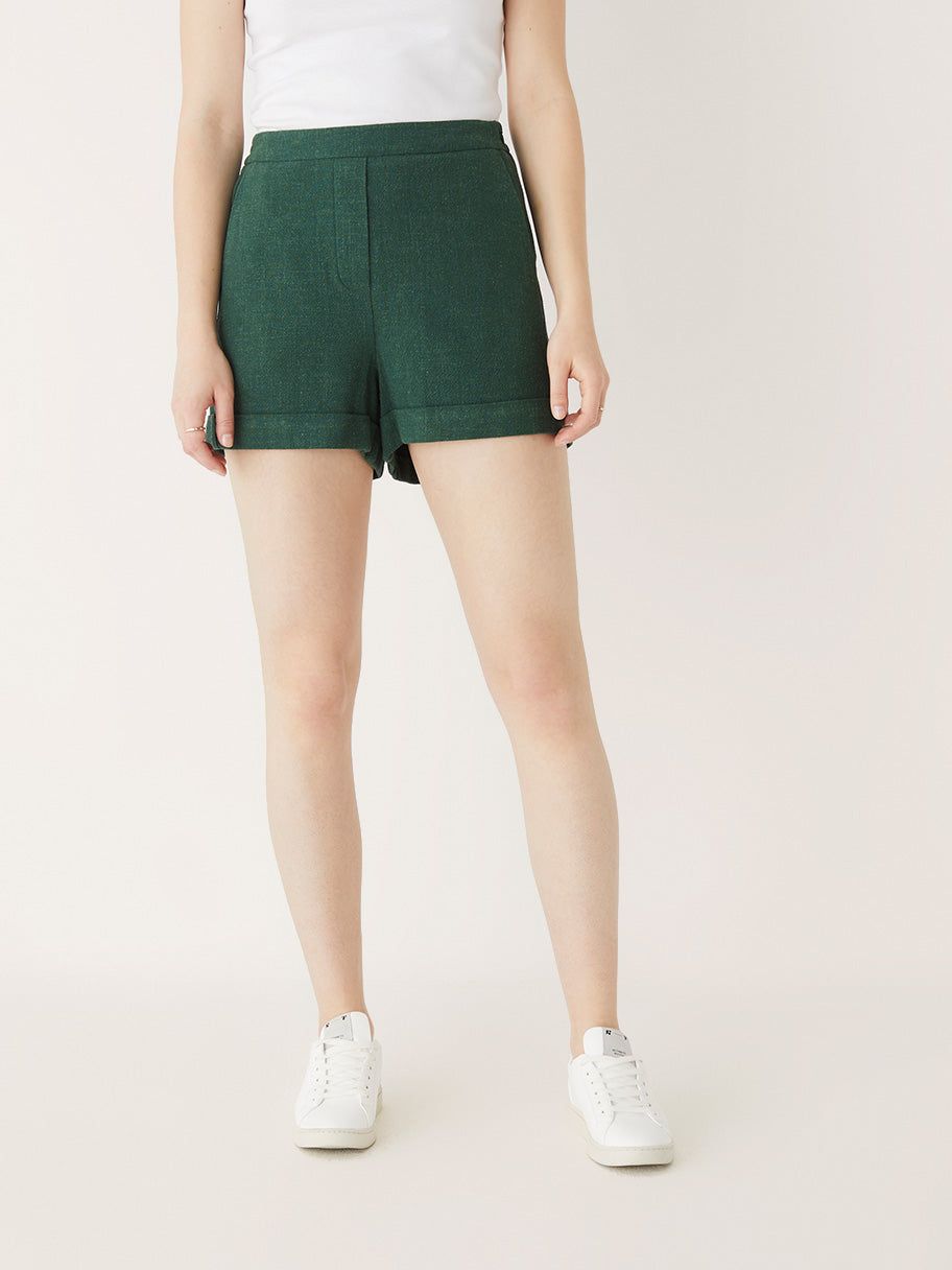 The Annie Linen Short in Dark Green sold by Frank & Oak