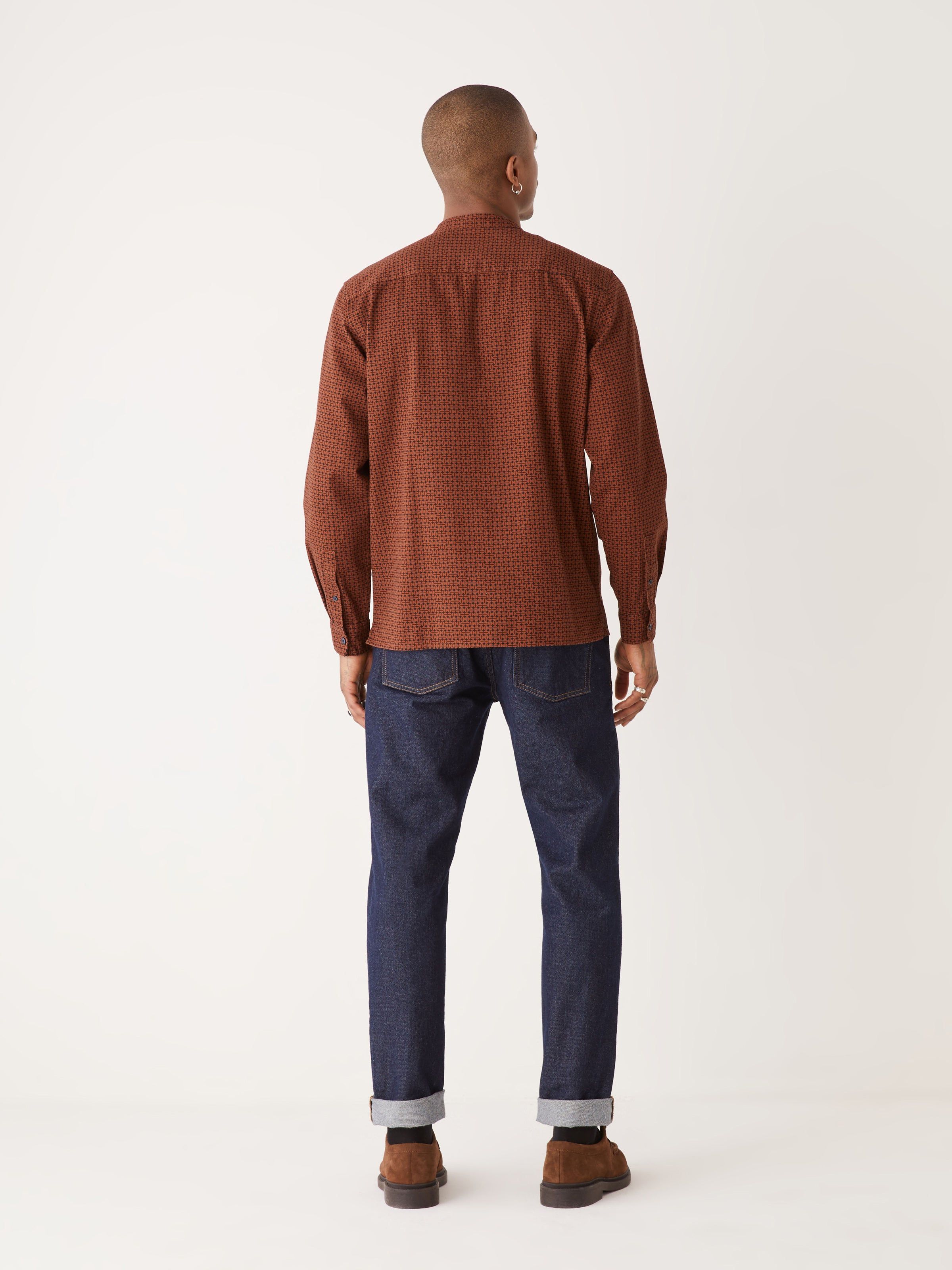 The Printed Band Collar Shirt in Tortoise Brown sold by Frank & Oak product image thumbnail 3