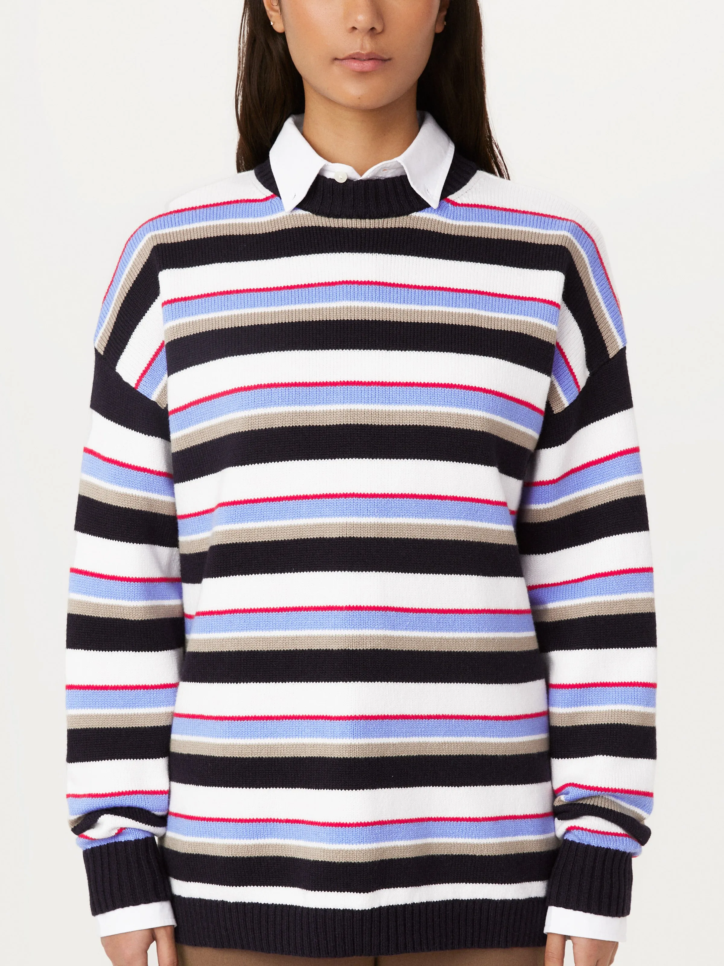 The Striped Crewneck Sweater in Peony Blue sold by Frank & Oak product image thumbnail 3