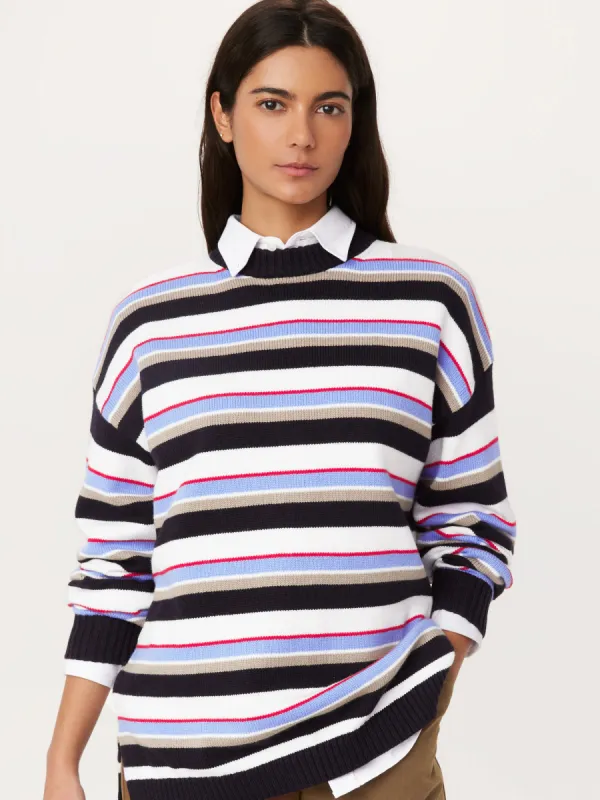 The Striped Crewneck Sweater in Peony Blue sold by Frank & Oak