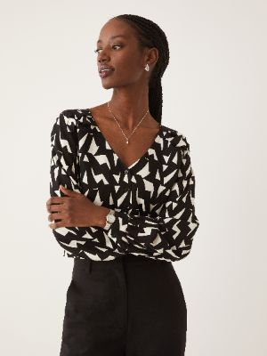 The Printed Long Sleeve Blouse in White sold by Frank & Oak
