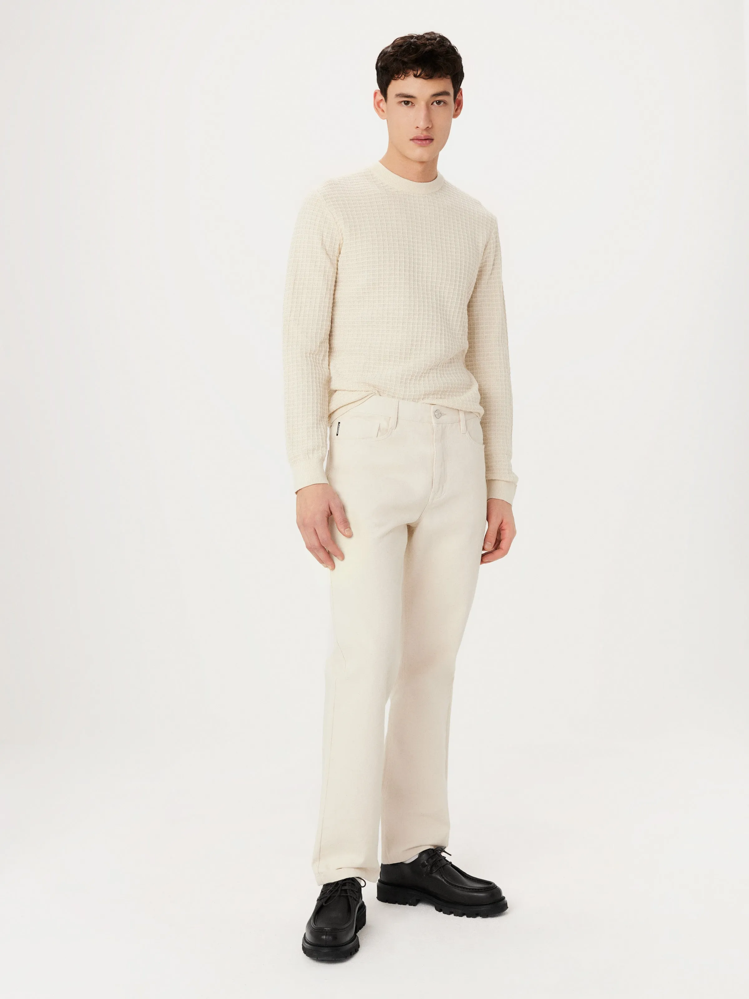 The Joey Straight Pant in Cream sold by Frank & Oak
