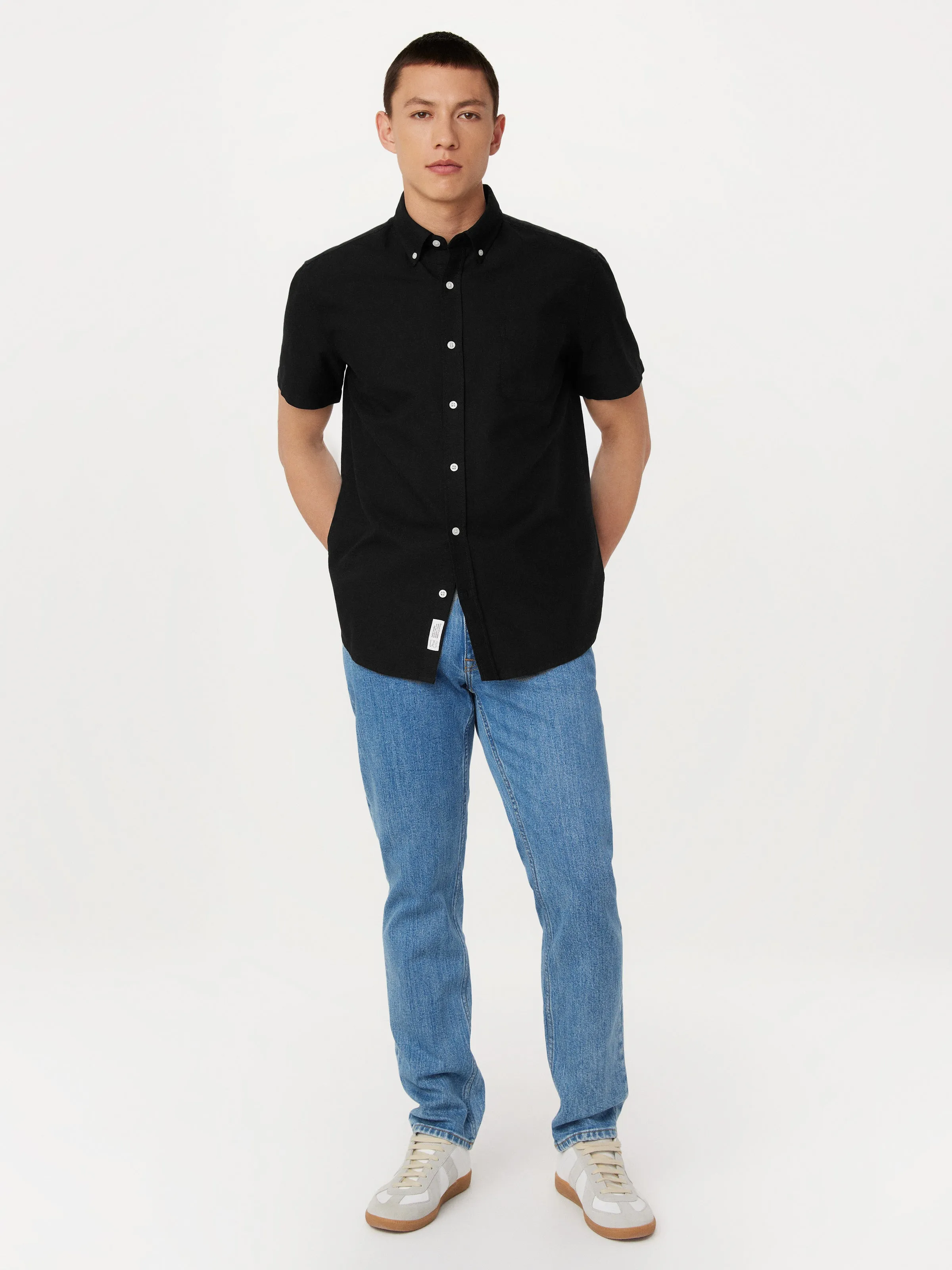 The Jasper Short Sleeve Oxford Shirt in Black sold by Frank & Oak