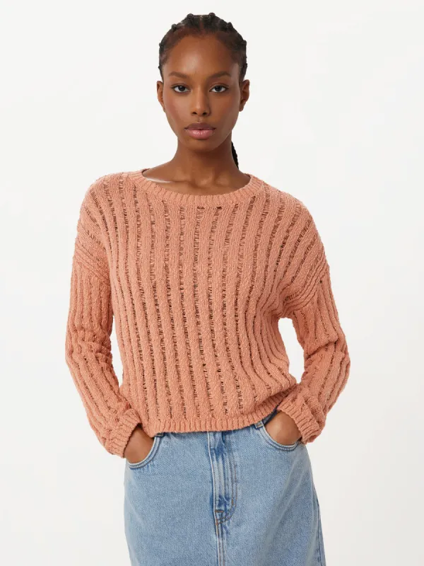 The Crochet Knit Sweater in Coral sold by Frank & Oak
