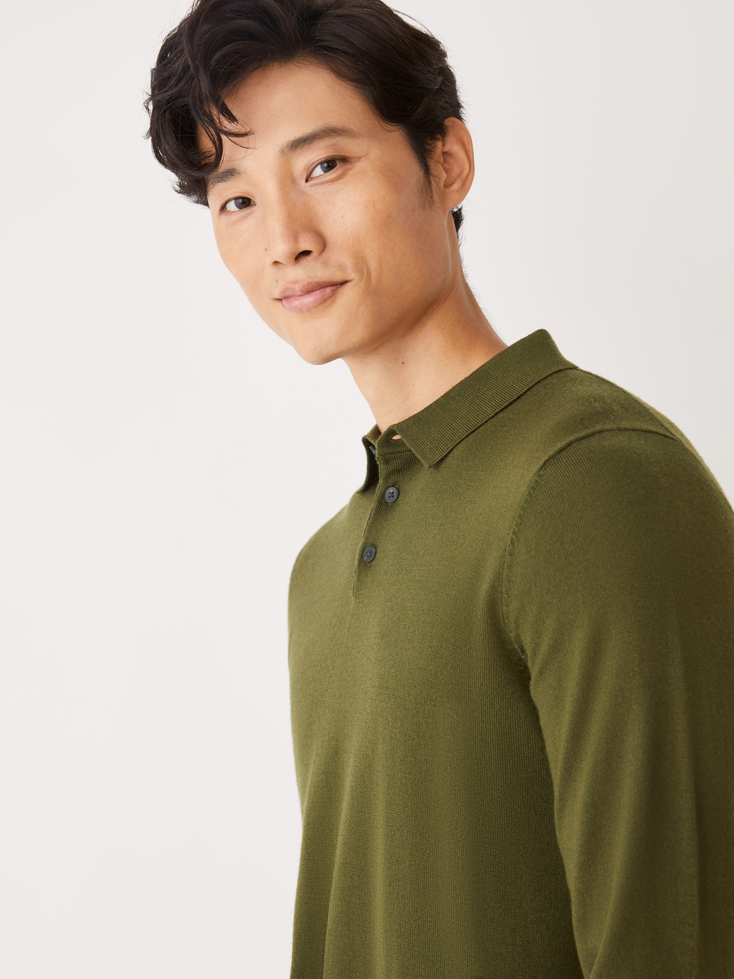 The Merino Wool Polo Sweater in Green sold by Frank & Oak product image thumbnail 3