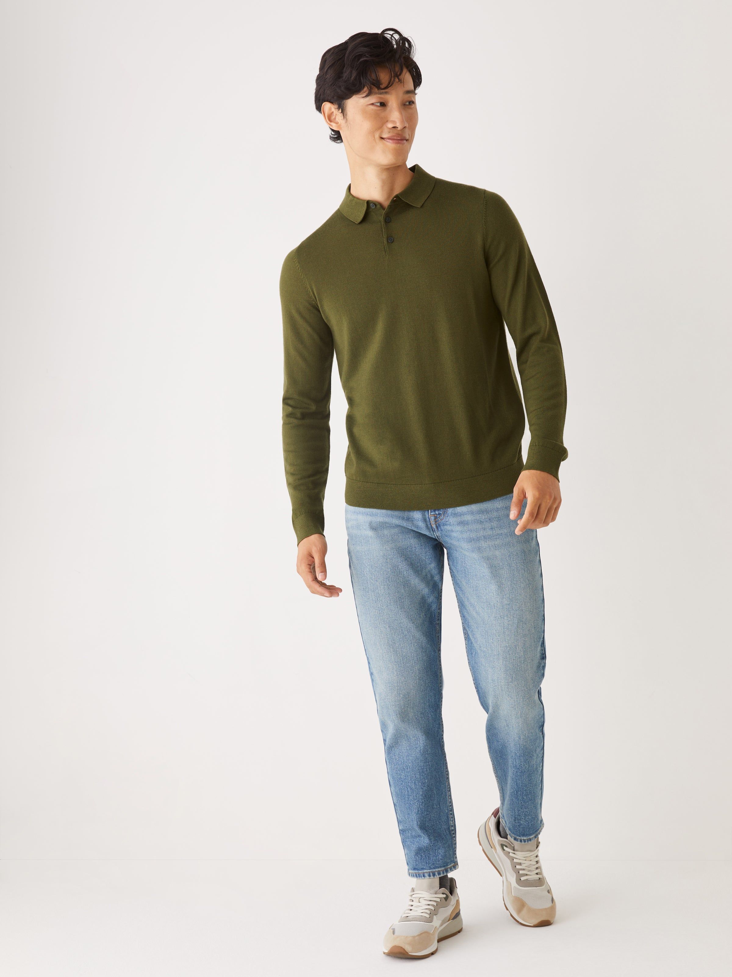 The Merino Wool Polo Sweater in Green sold by Frank & Oak