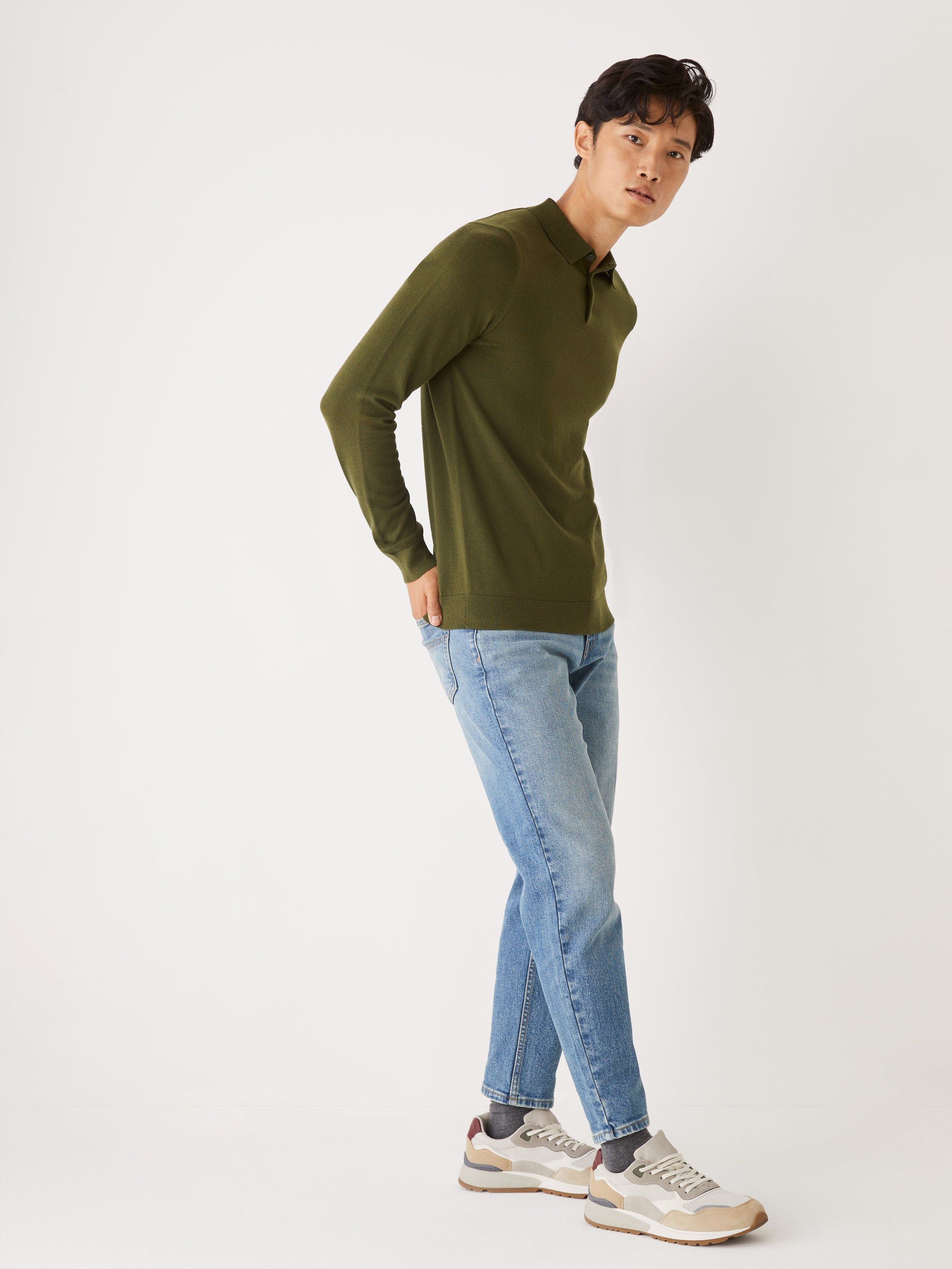 The Merino Wool Polo Sweater in Green sold by Frank & Oak product image thumbnail 4
