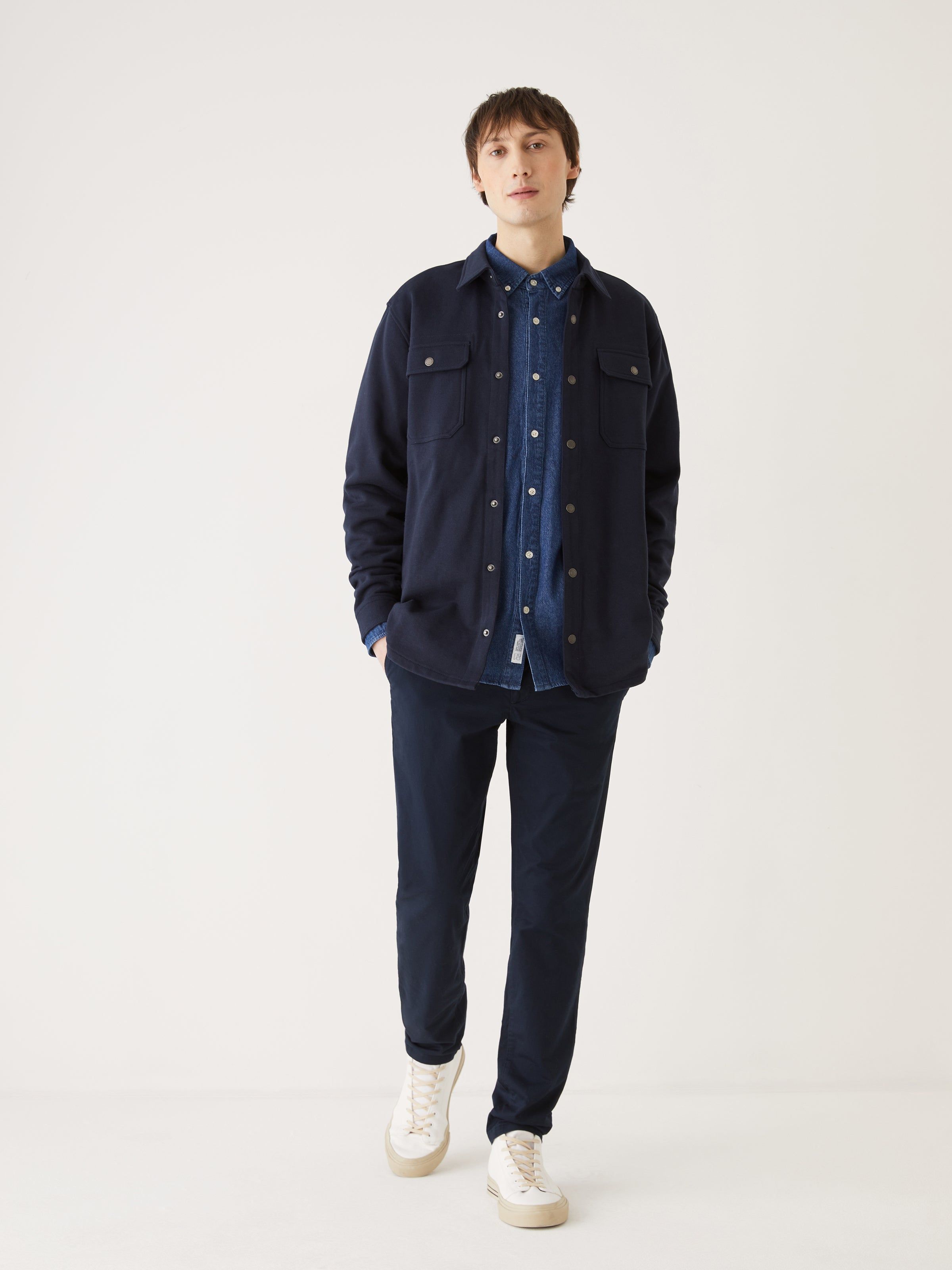 The French Terry Overshirt in Deep Blue sold by Frank & Oak