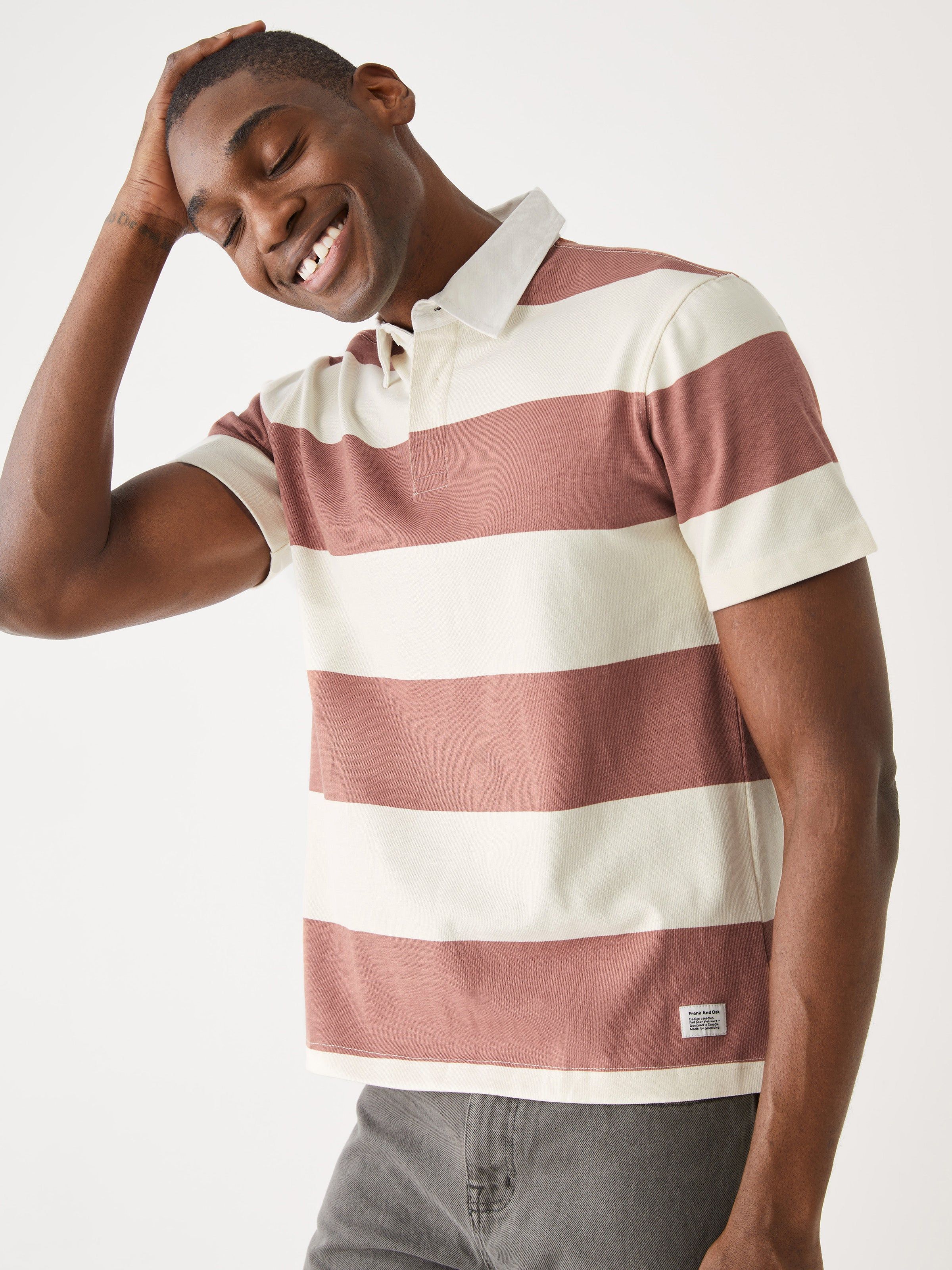 The Striped Rugby Polo Shirt in Cognac sold by Frank & Oak product image thumbnail 3