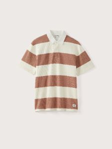 The Striped Rugby Polo Shirt in Cognac sold by Frank & Oak