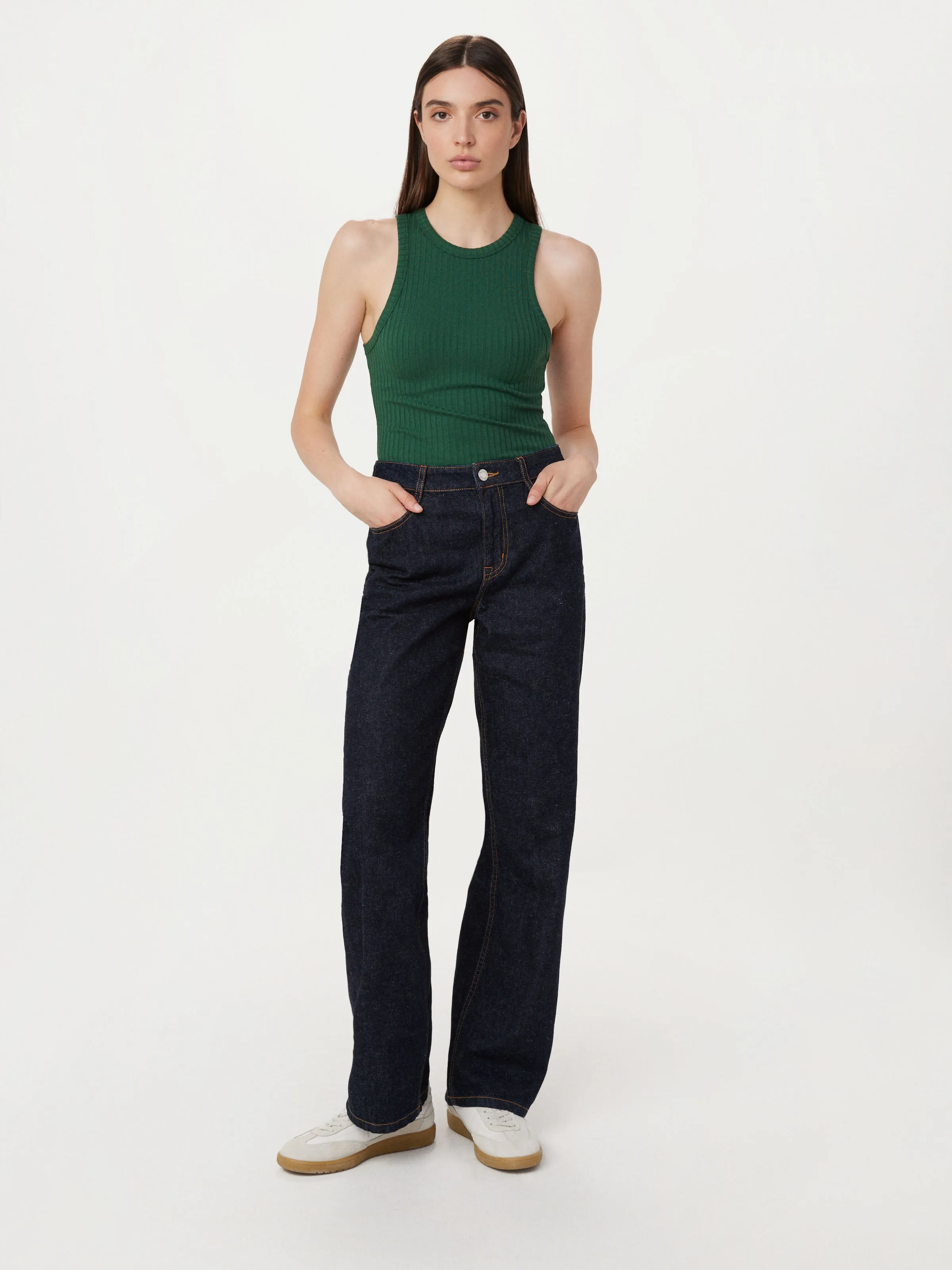 The Ribbed Tank Top in Dark Green sold by Frank & Oak