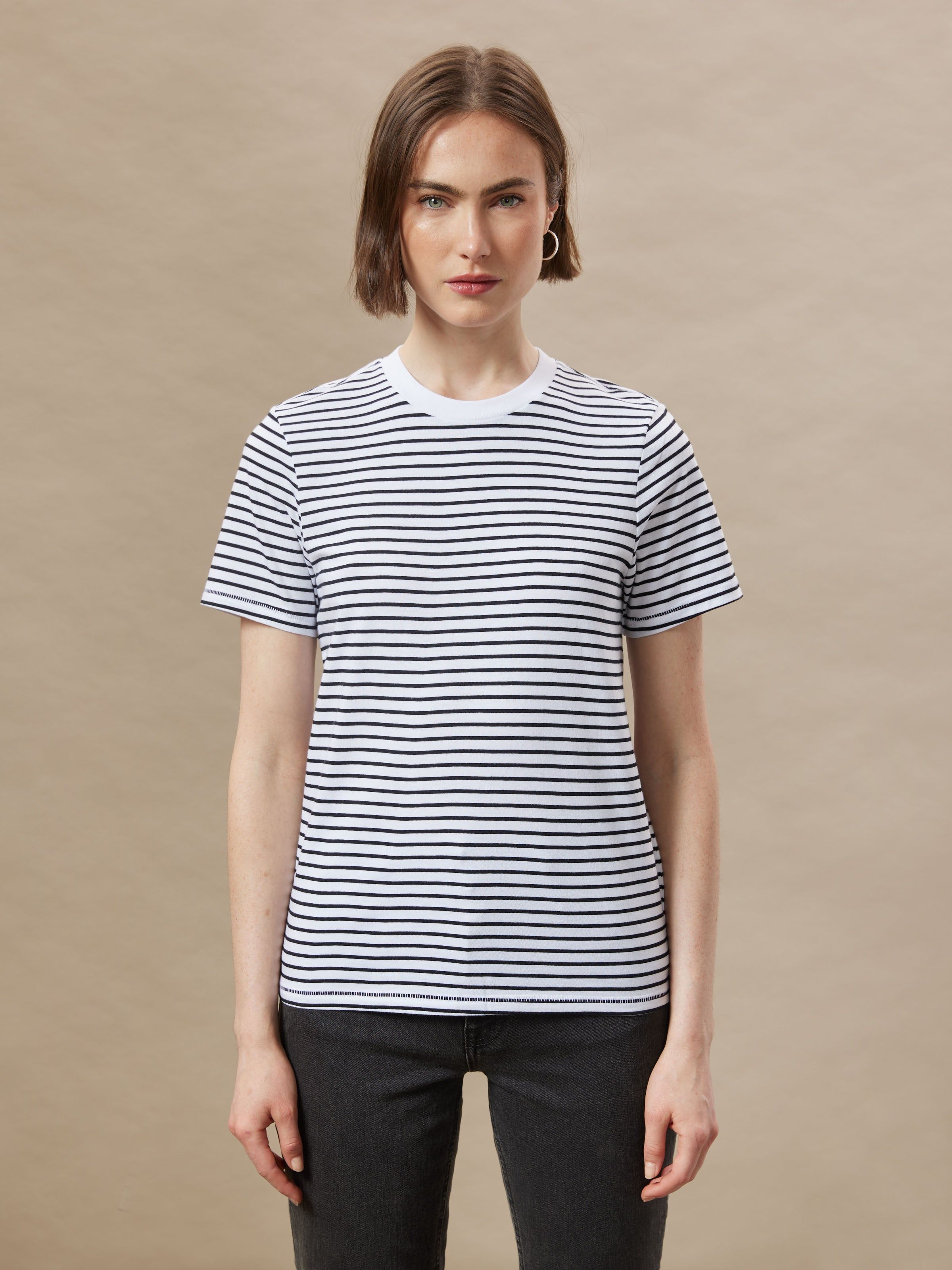 The Striped Essential T-Shirt in White sold by Frank & Oak