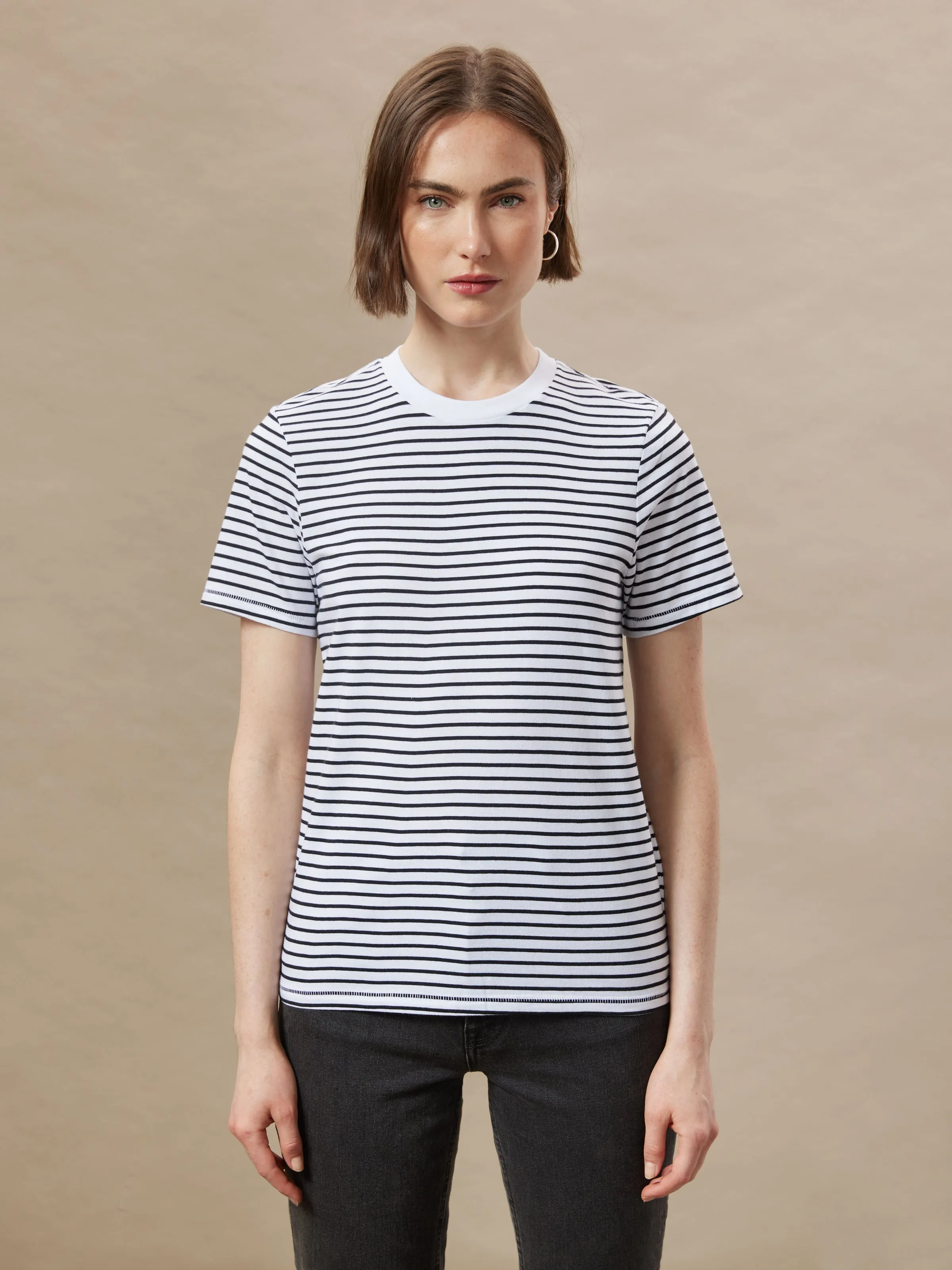 The Striped Essential T-Shirt in White sold by Frank & Oak
