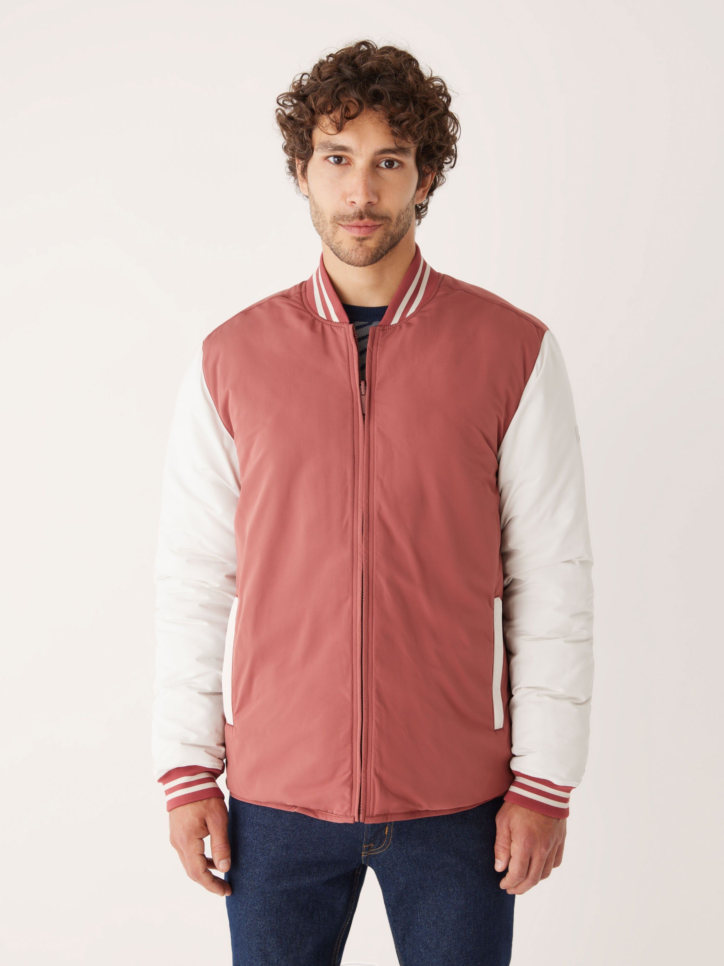 The Varsity Skyline Bomber in Soft Saffron sold by Frank & Oak