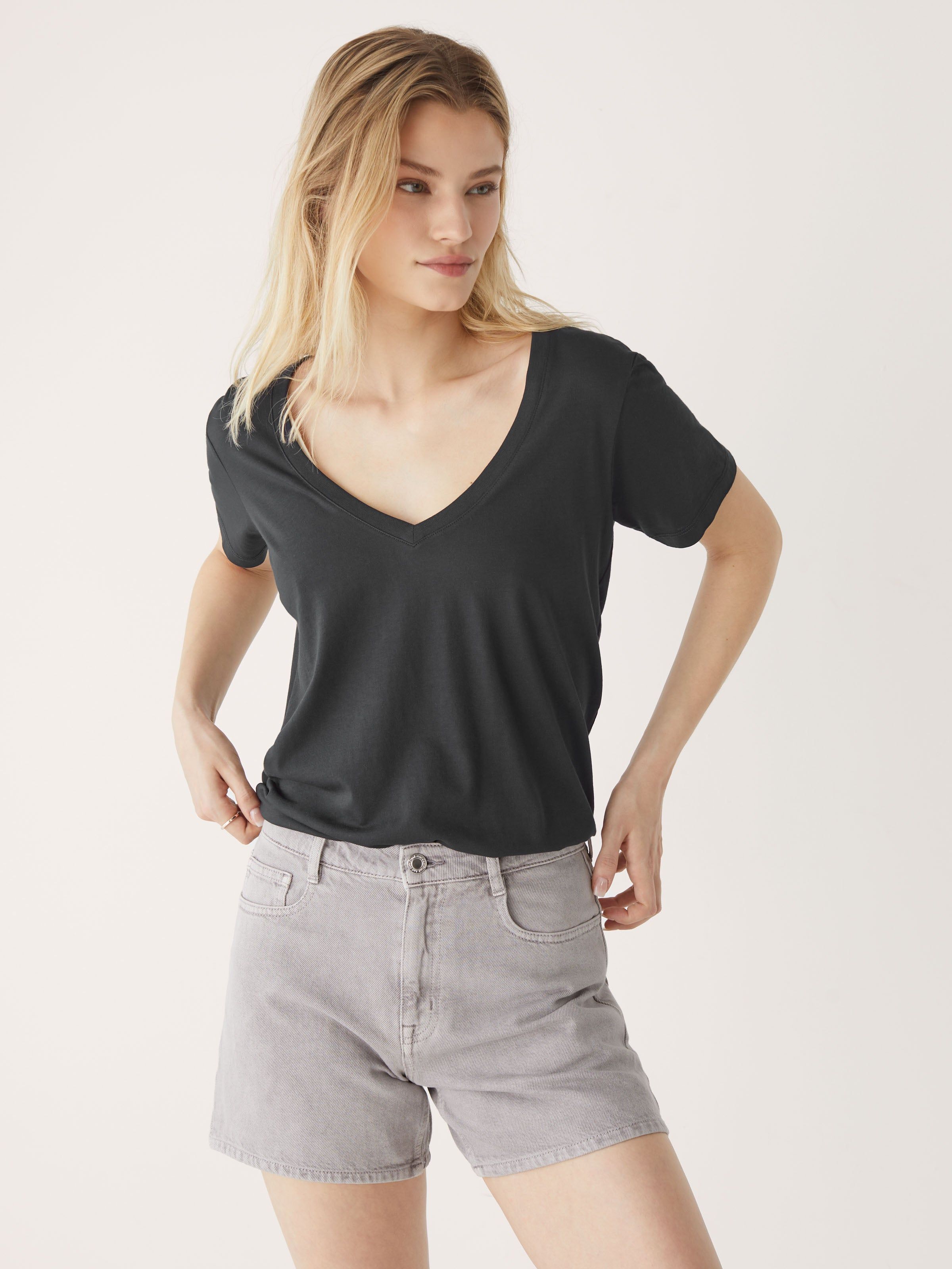 The V-Neck Relaxed T-Shirt in Black sold by Frank & Oak product image thumbnail 4