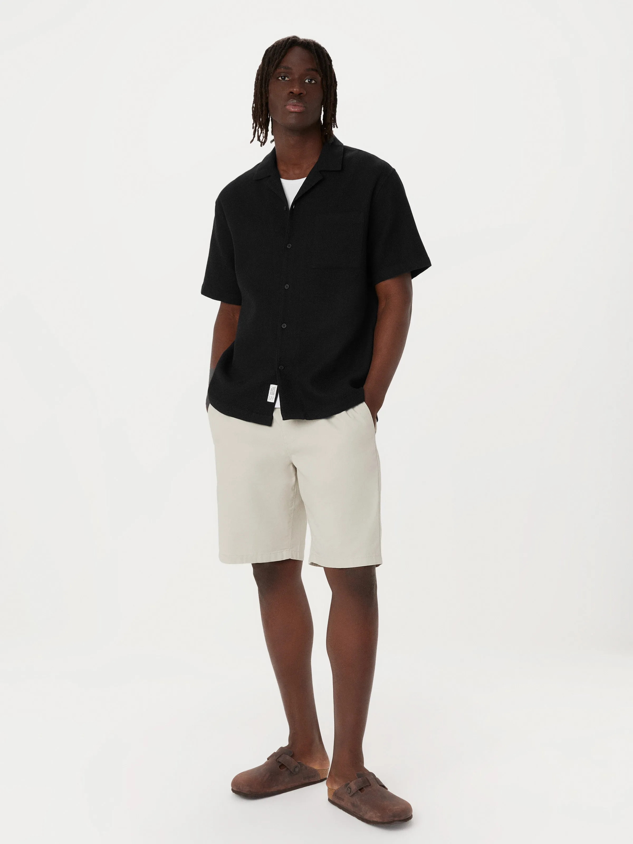 The Waffle Camp Collar Shirt in Black sold by Frank & Oak