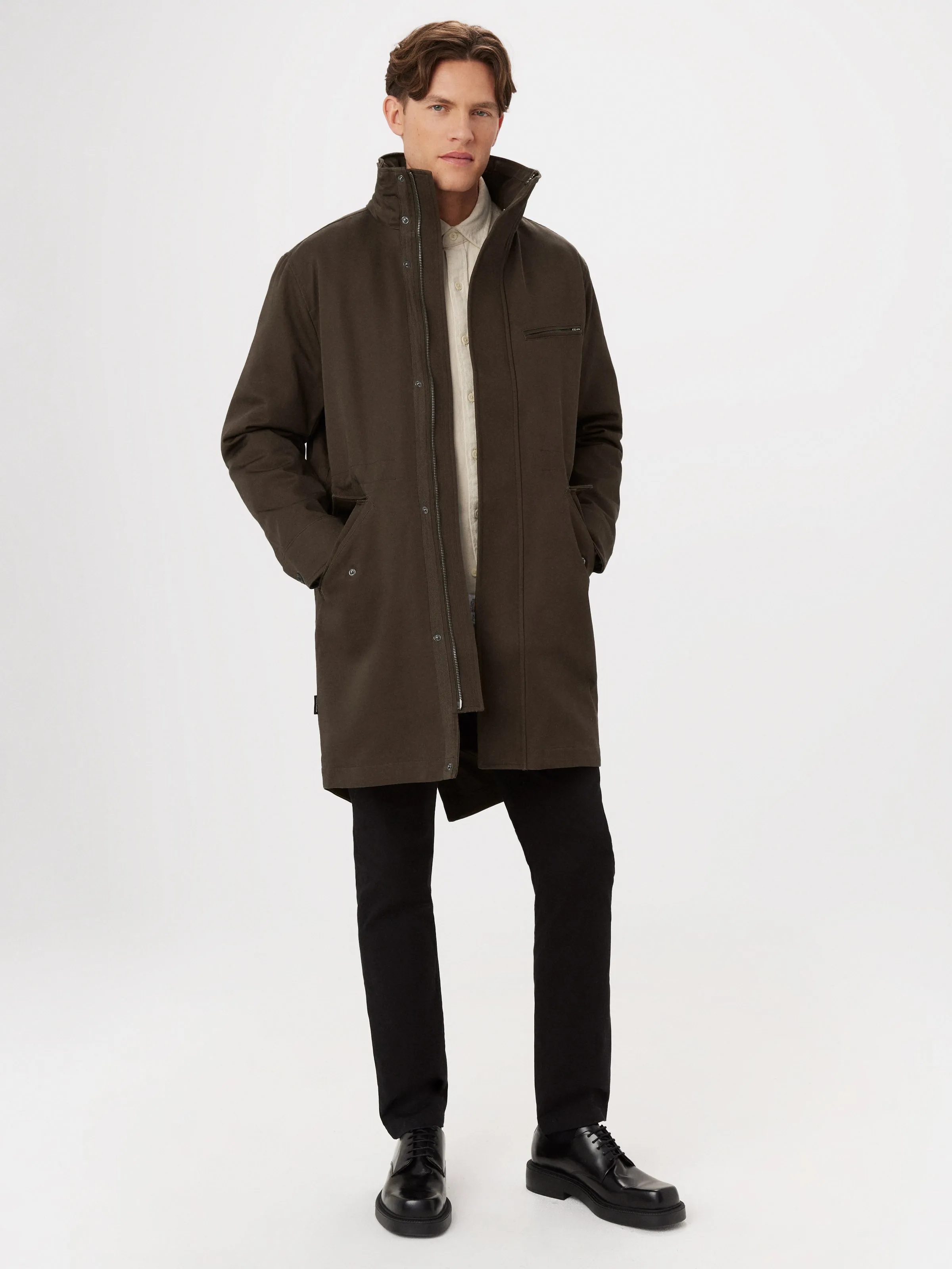 The Fishtail Parka in Dark Taupe sold by Frank & Oak