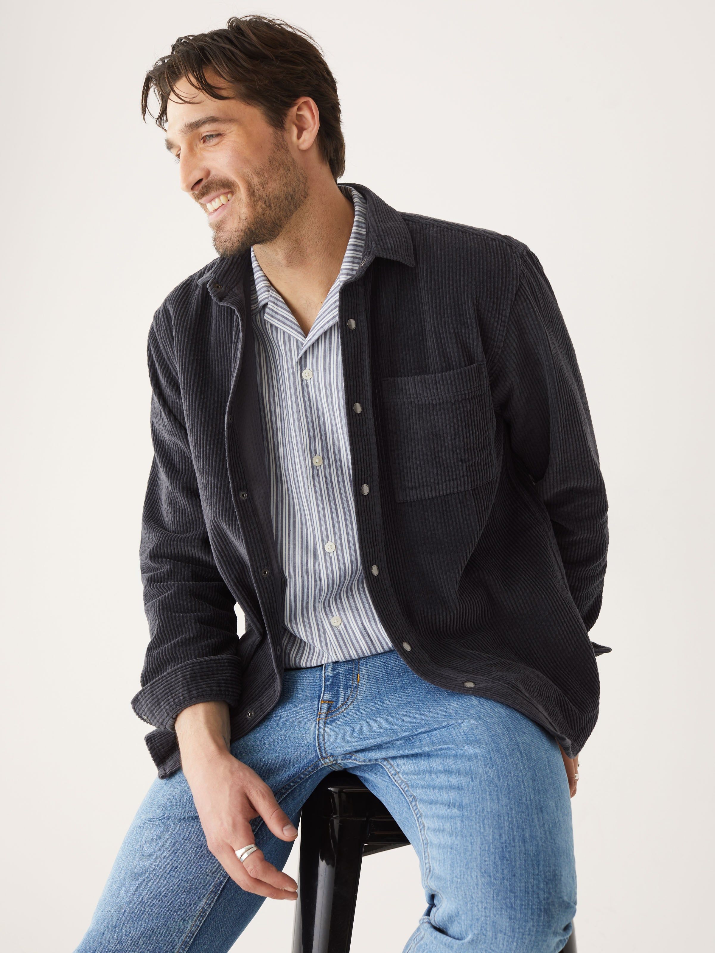 The Poplin Camp Collar in Nightshadow Blue sold by Frank & Oak product image thumbnail 4