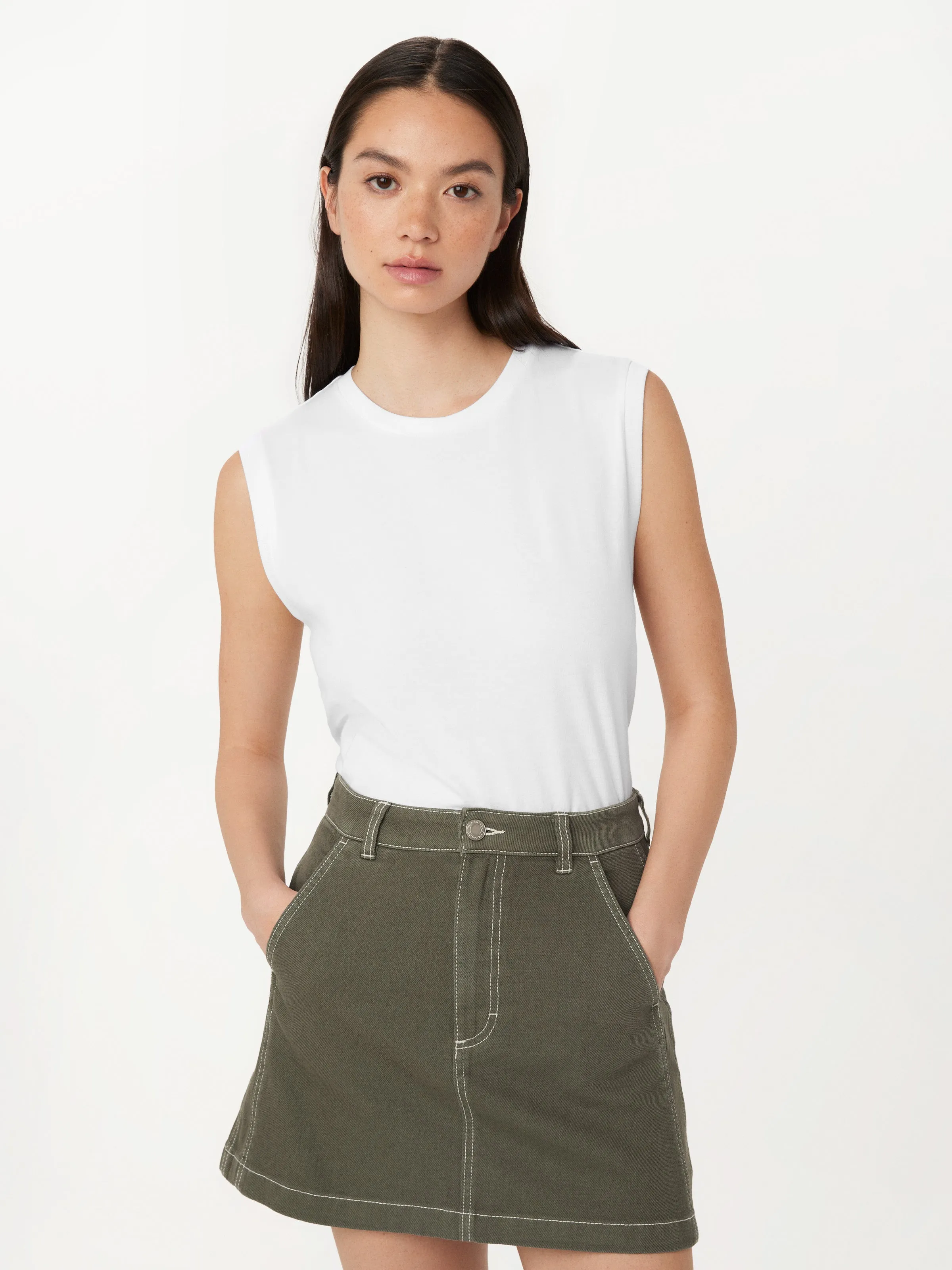 The Sleeveless T-Shirt in Bright White sold by Frank & Oak