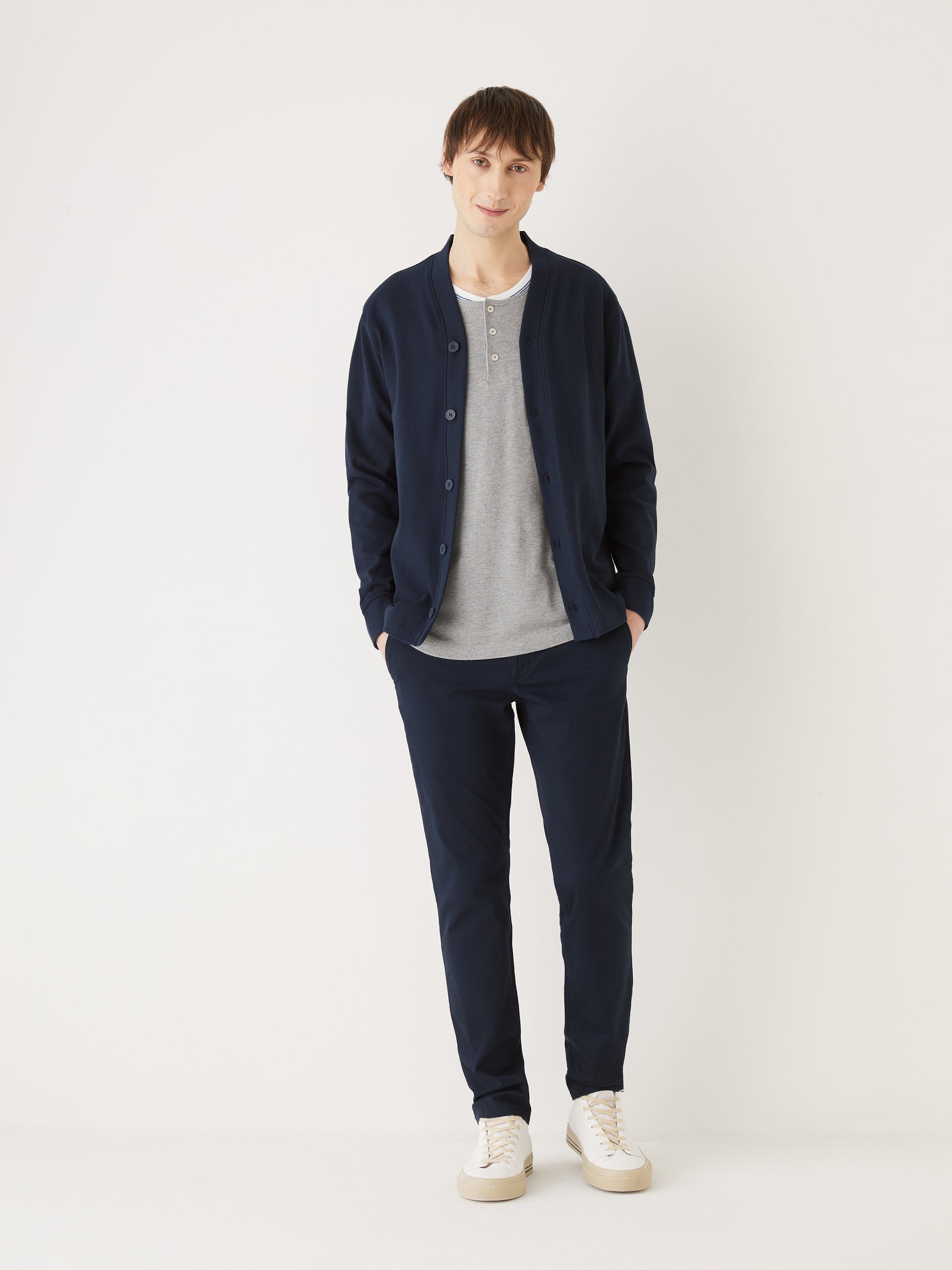 The Jersey Cardigan in Deep Blue sold by Frank & Oak