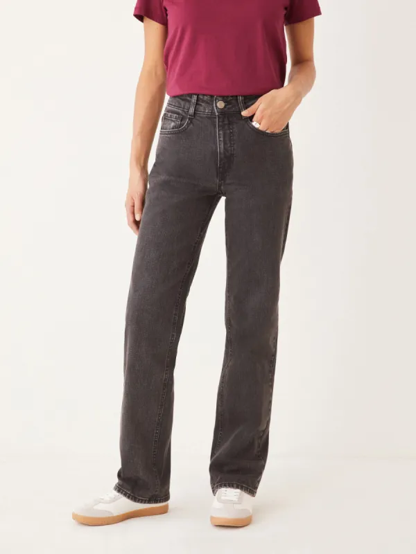 The Marianne High Rise Relaxed Straight Jean in Washed Black sold by Frank & Oak