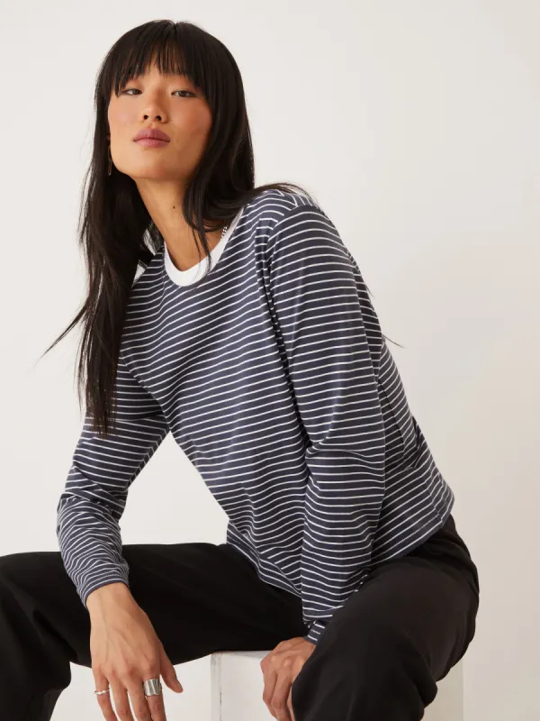 The Striped Long Sleeve T-Shirt in Night Blue sold by Frank & Oak