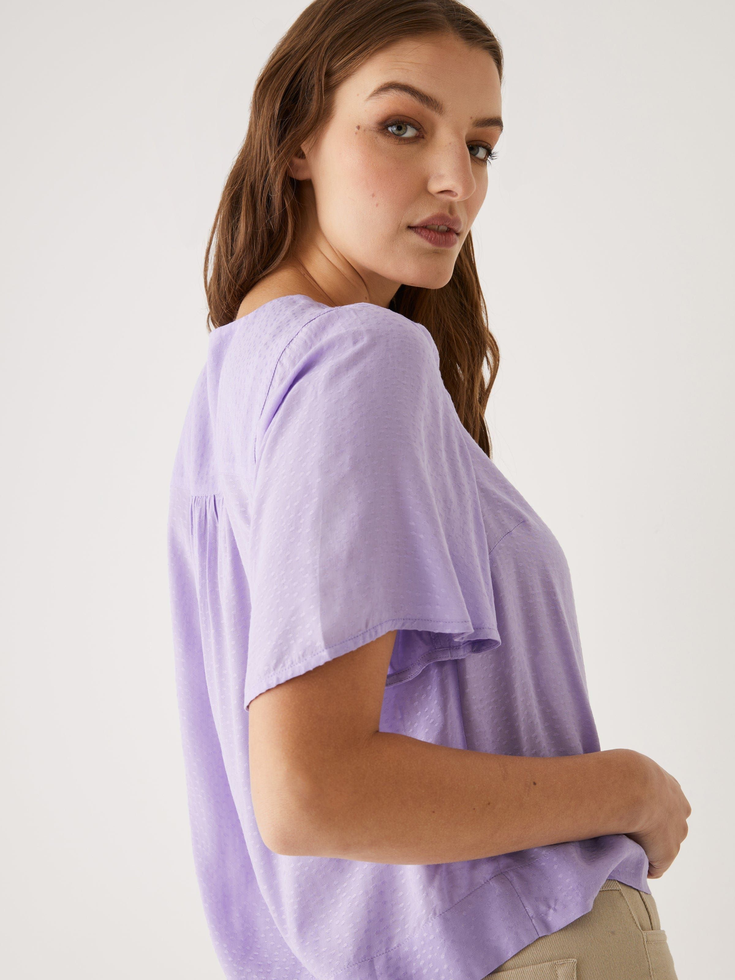 Ruched Flutter Sleeve Blouse in Purple sold by Frank & Oak product image thumbnail 3