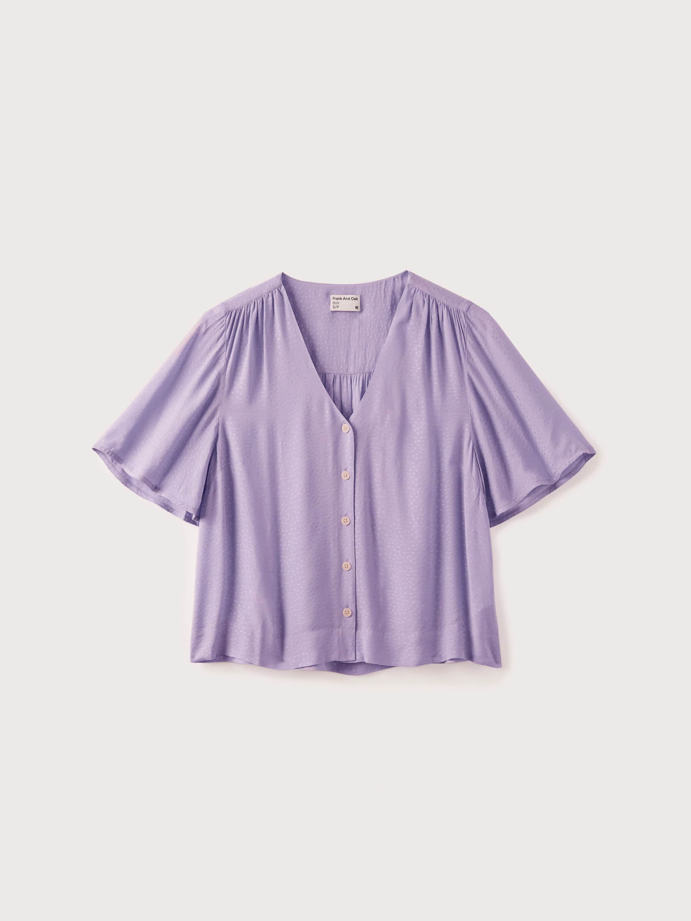 Ruched Flutter Sleeve Blouse in Purple sold by Frank & Oak product image thumbnail 6