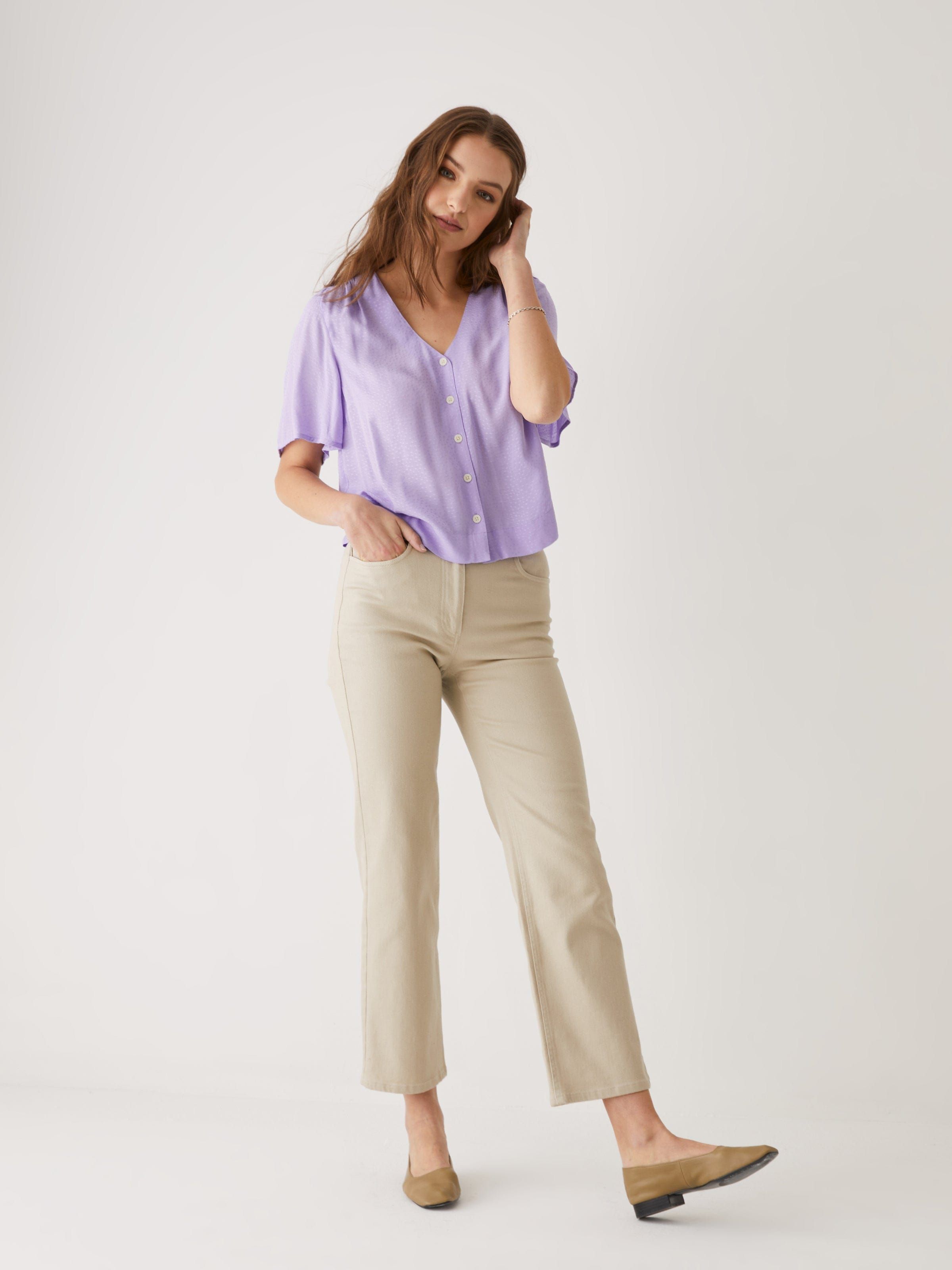 Ruched Flutter Sleeve Blouse in Purple sold by Frank & Oak product image thumbnail 2
