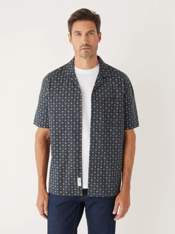 The Printed Camp Collar Shirt in Deep Blue sold by Frank & Oak