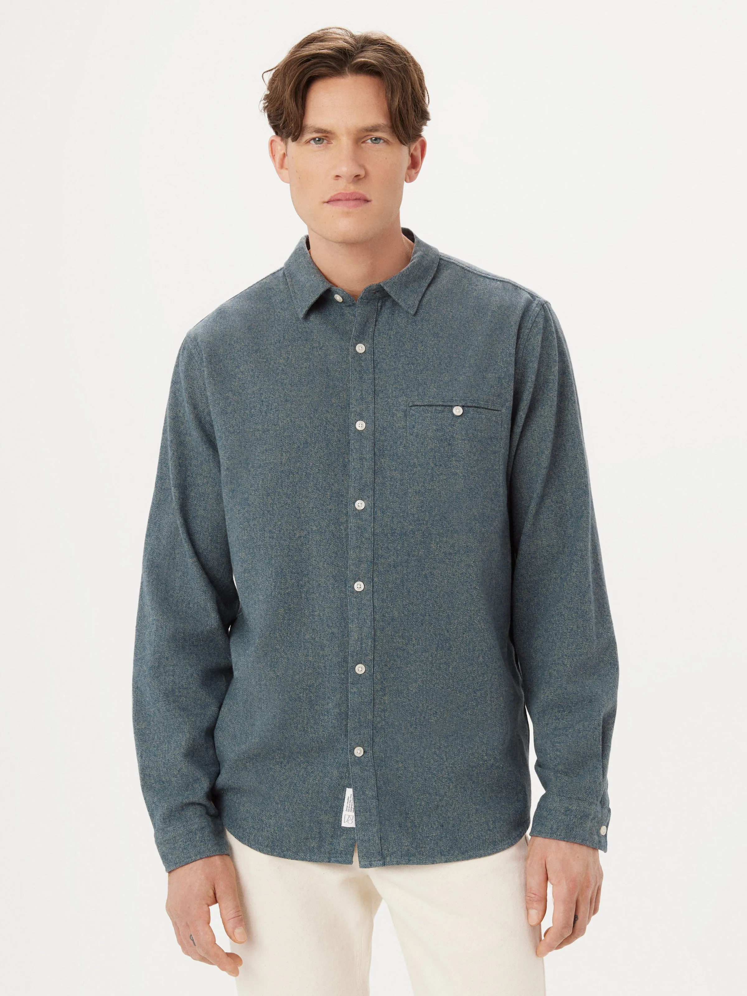 The Heathered Flannel Shirt in Agave sold by Frank & Oak
