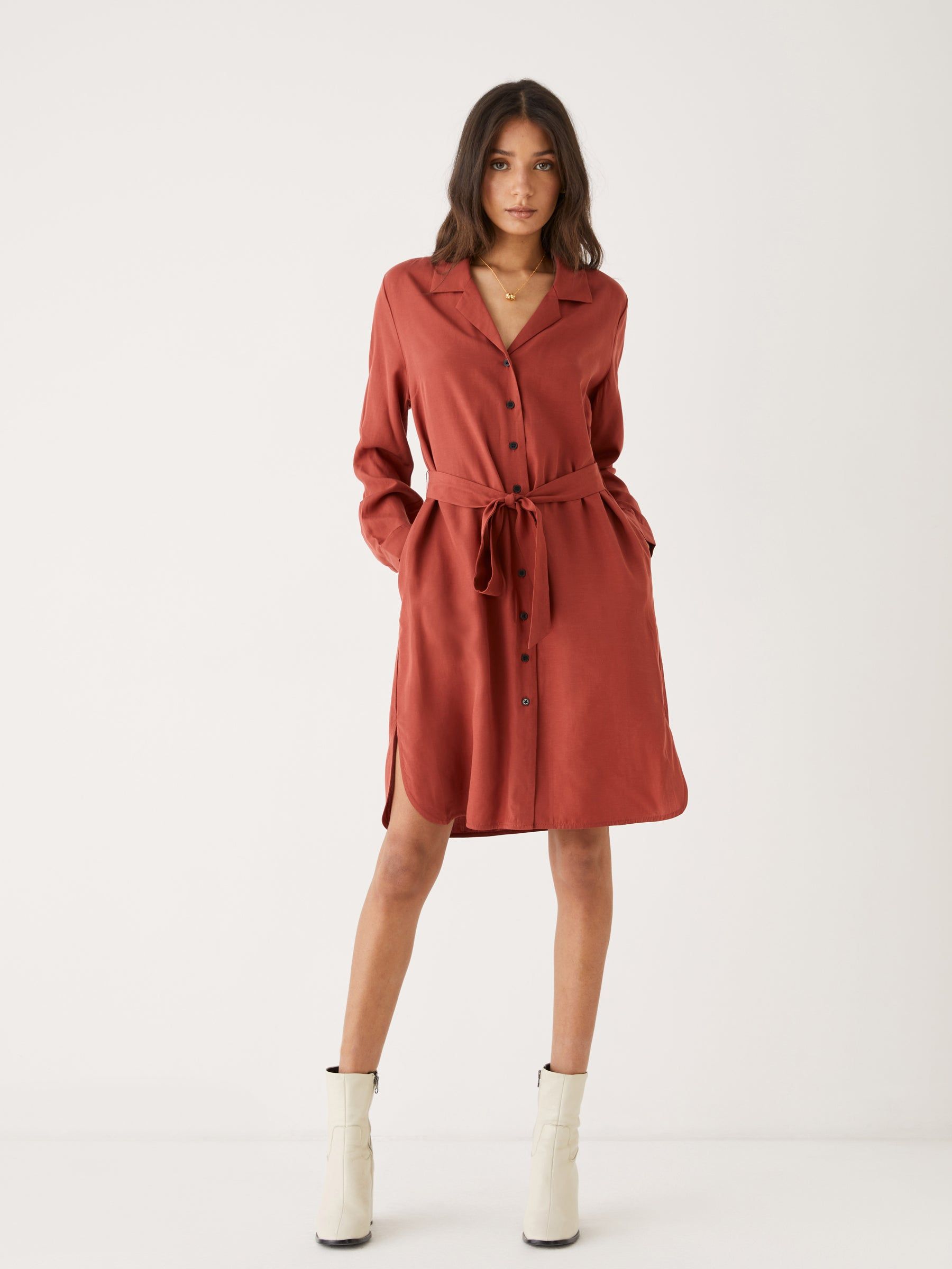 The Belted Shirt Dress in Deep Red sold by Frank & Oak product image thumbnail 2