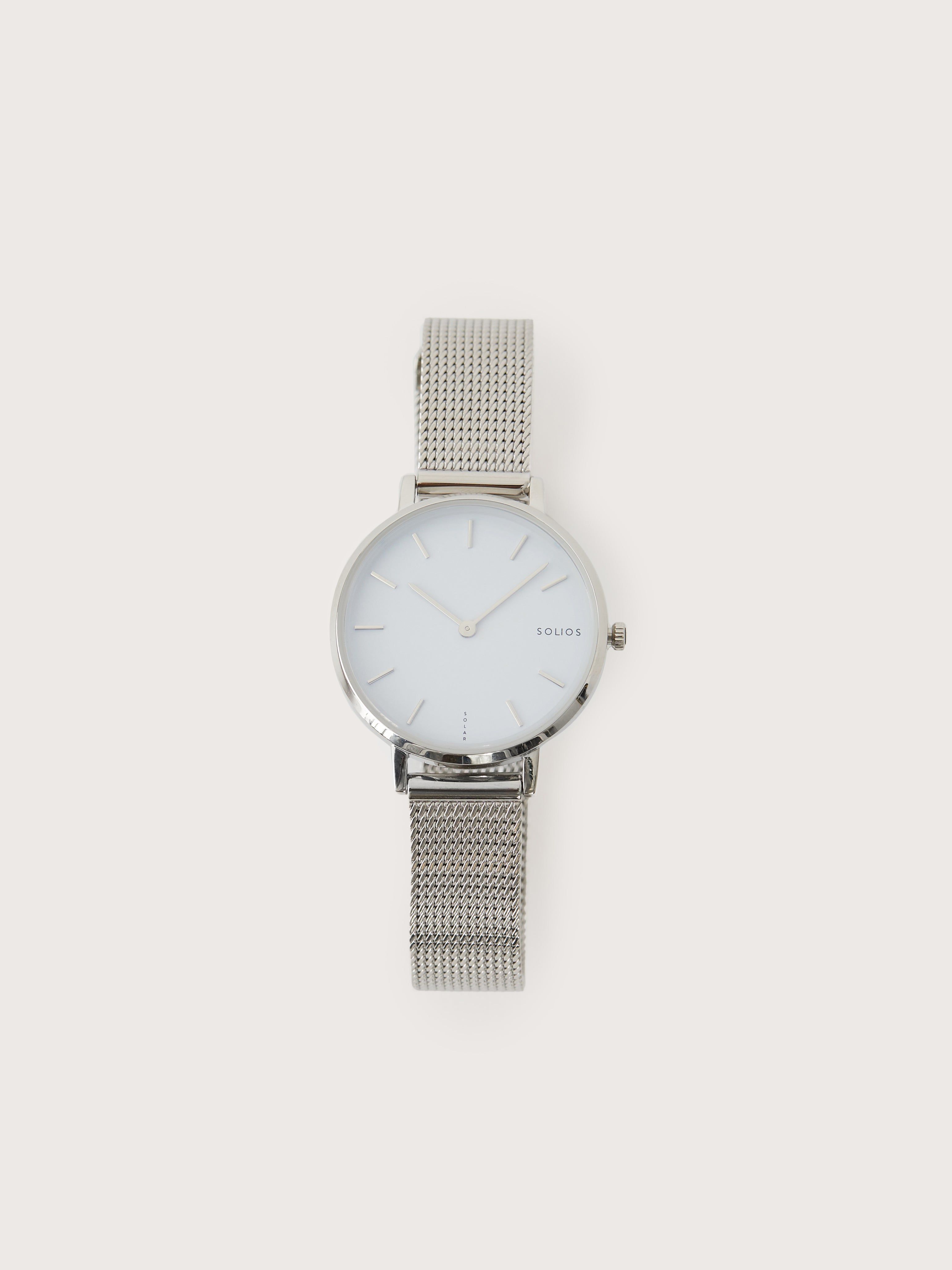 Solios Watches - The Solar White - Silver Mesh & Silver Case sold by Frank & Oak