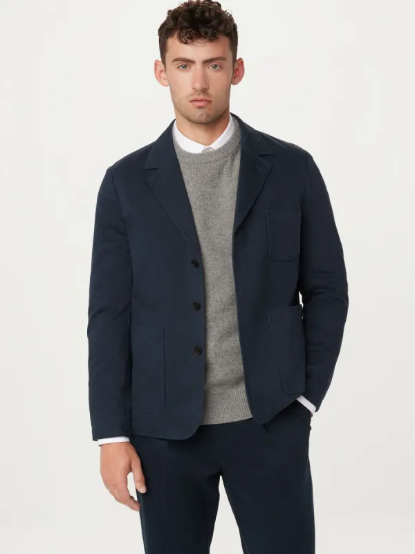 The 3-Button Twill Blazer in Deep Blue sold by Frank & Oak