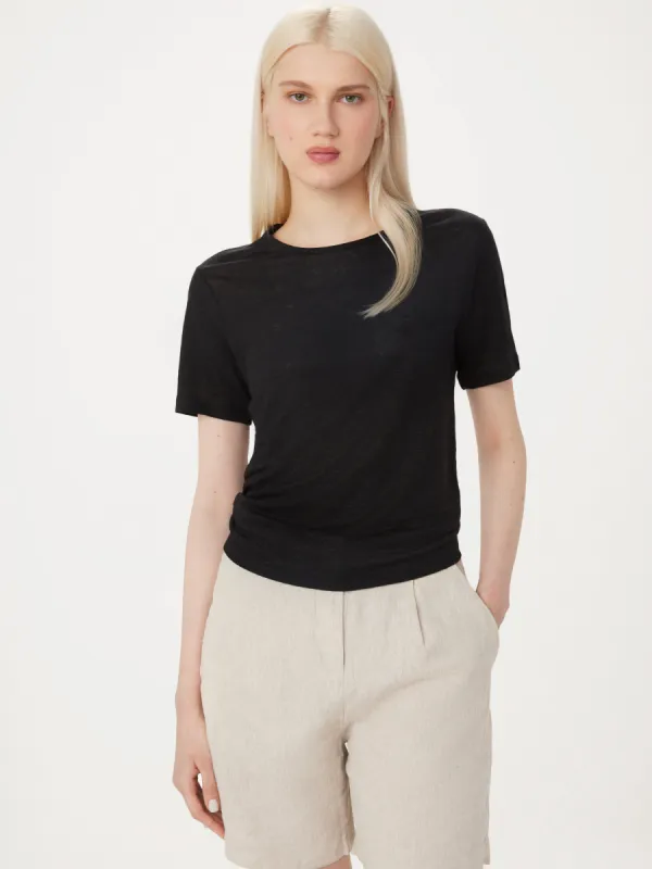 The Fluid Linen T-Shirt in Black sold by Frank & Oak