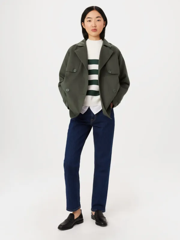 The Kapok Cropped Trench Coat in Boreal Green sold by Frank & Oak