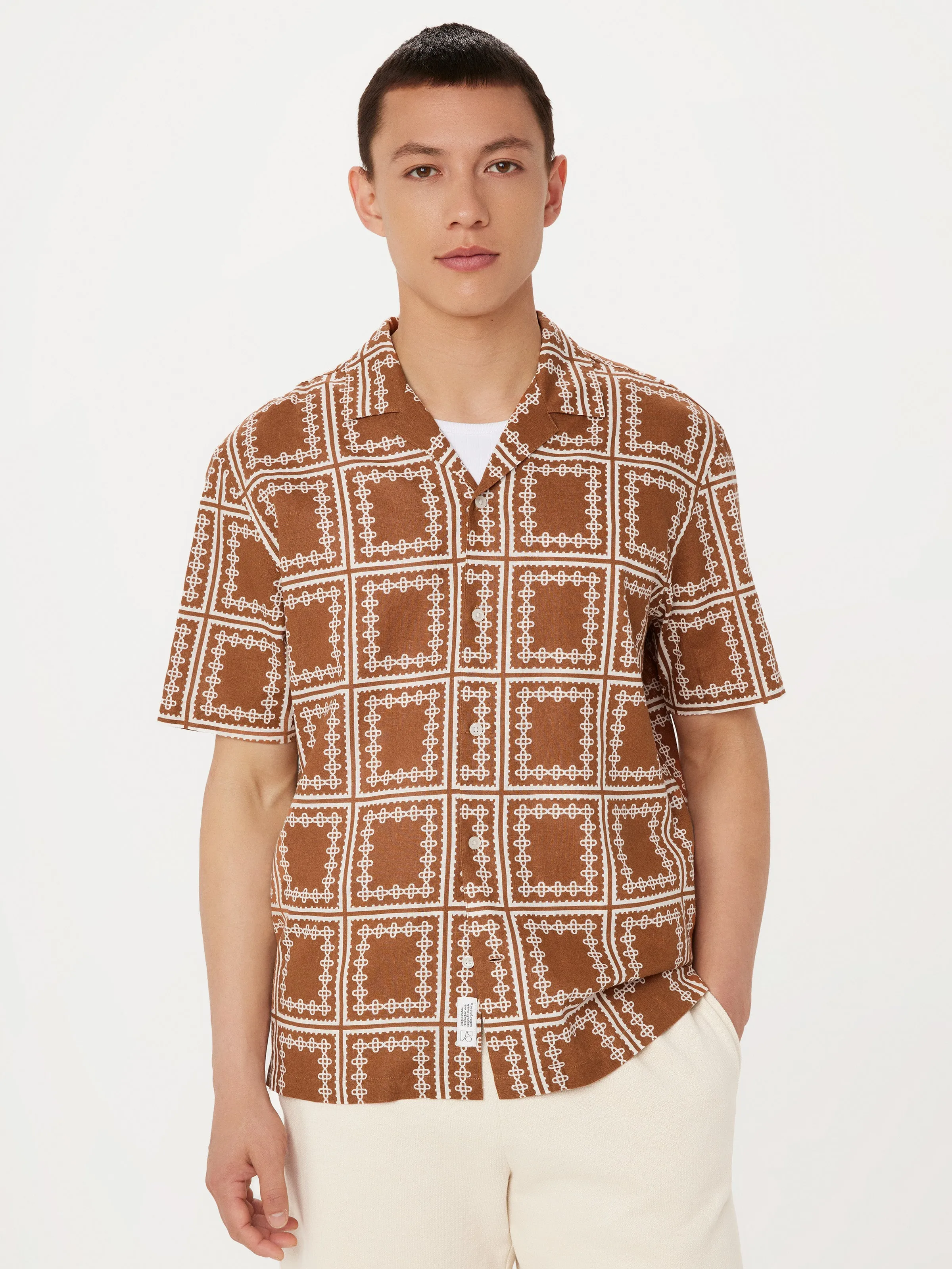 The Print Camp Collar Shirt in Terracotta sold by Frank & Oak