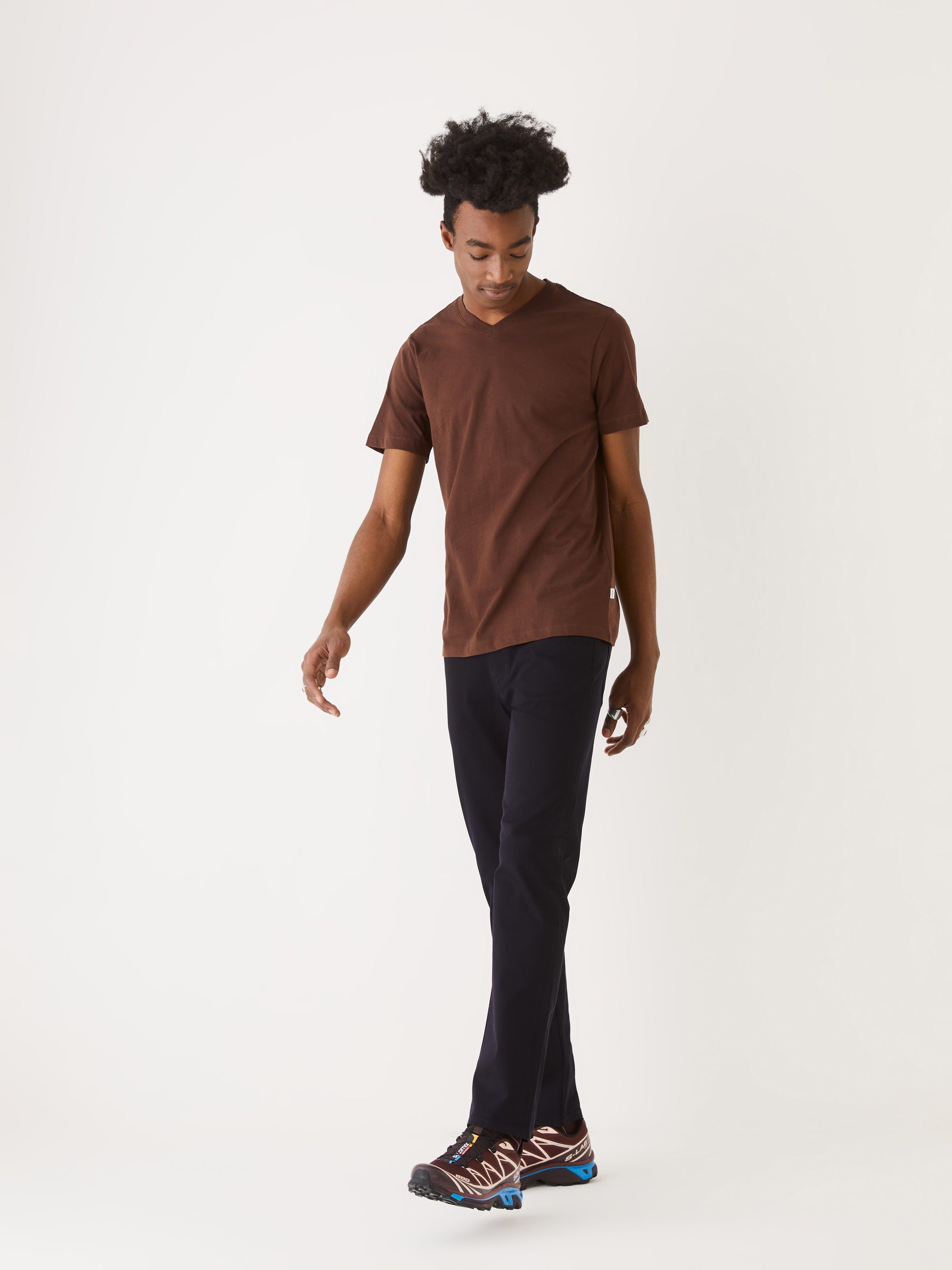 The Slim V-Neck T-Shirt in Dark Coffée sold by Frank & Oak product image thumbnail 3