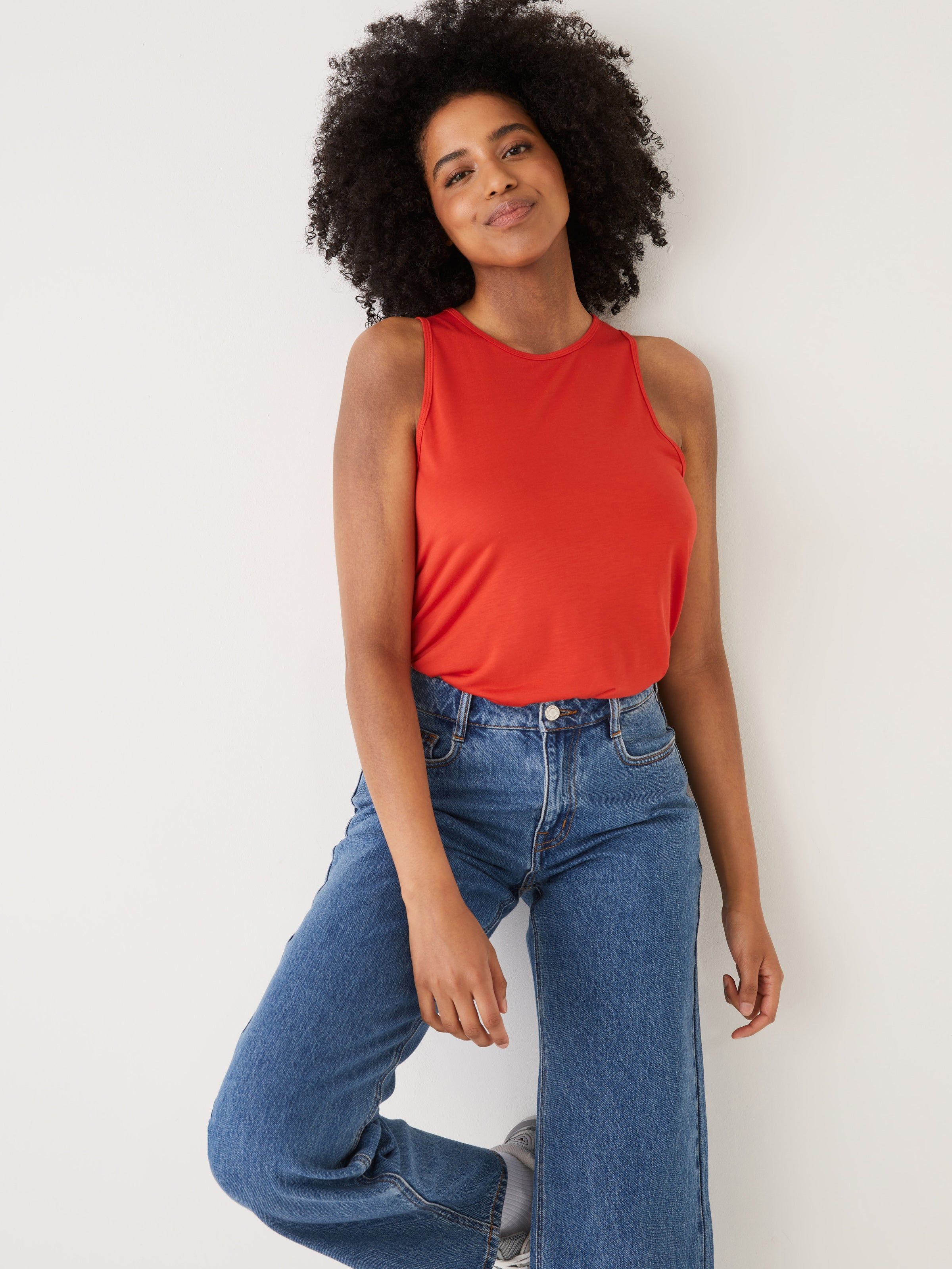 The Supersoft Tank Top in Fiery Red sold by Frank & Oak
