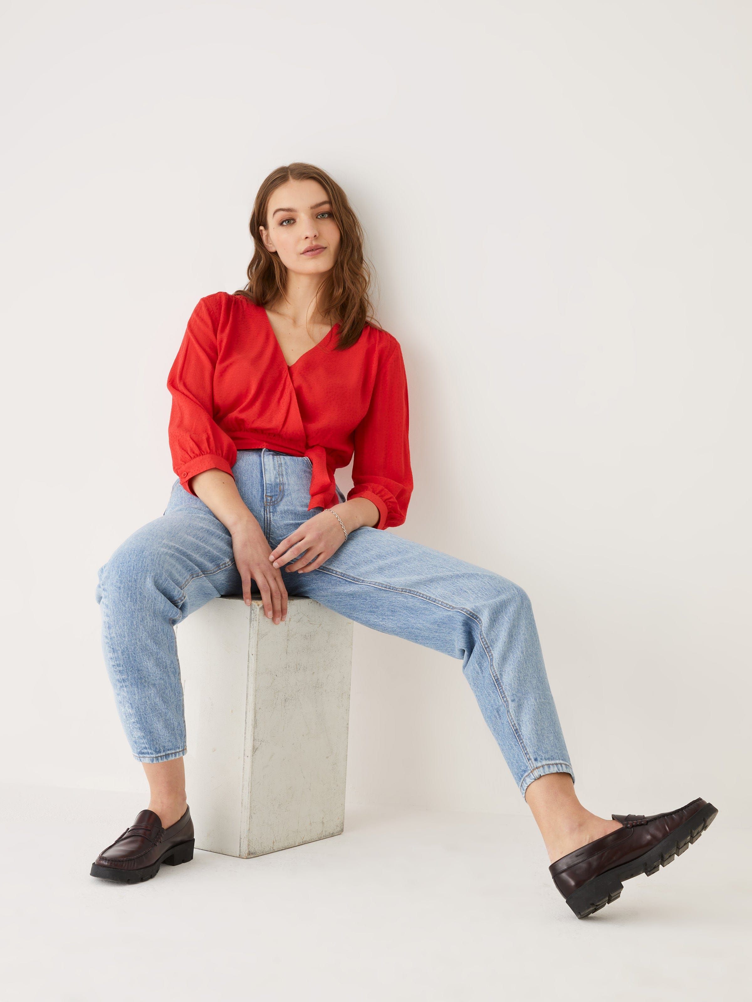 The Textured Wrap Top in Tomato Red sold by Frank & Oak product image thumbnail 4