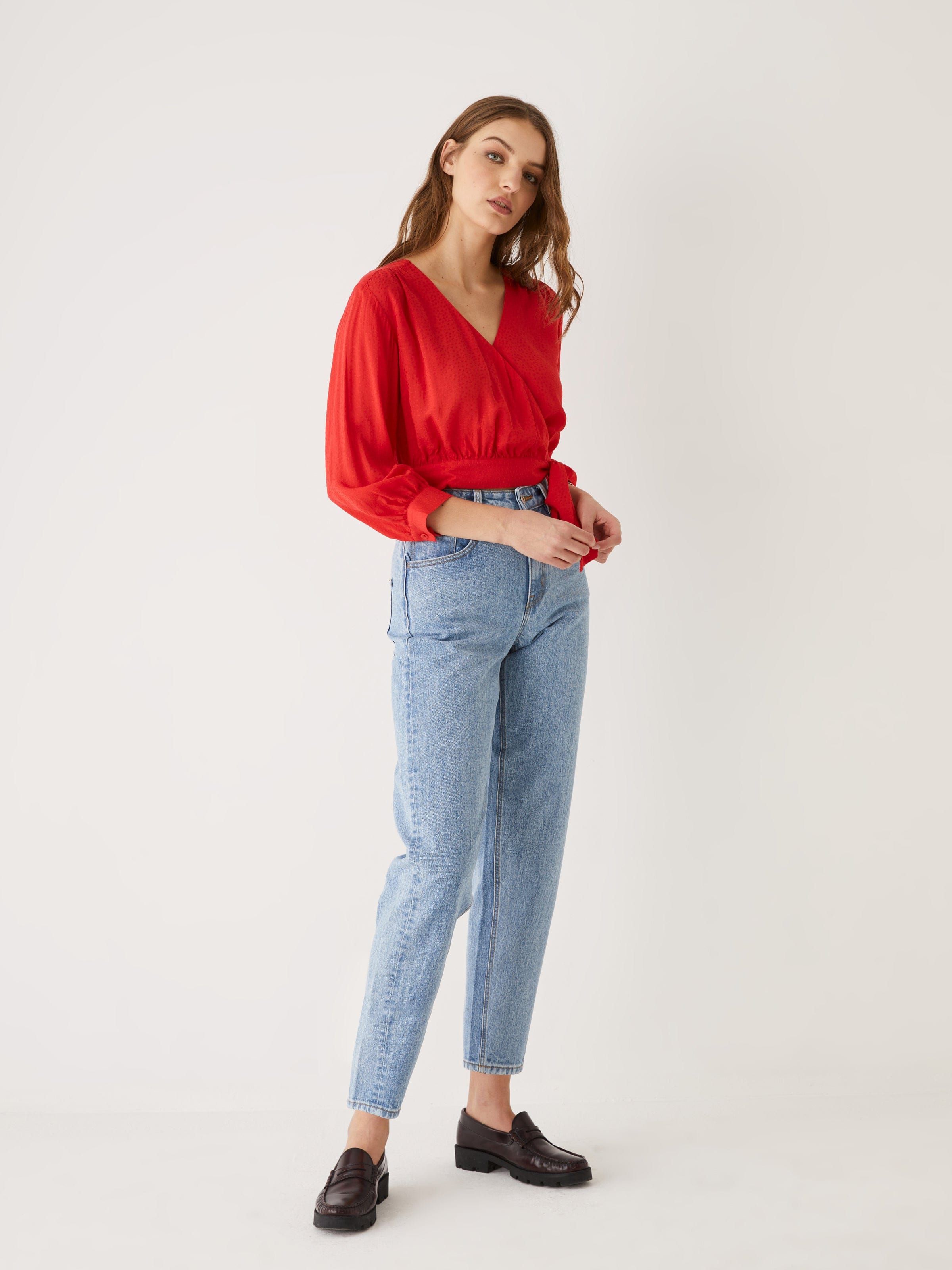 The Textured Wrap Top in Tomato Red sold by Frank & Oak product image thumbnail 2