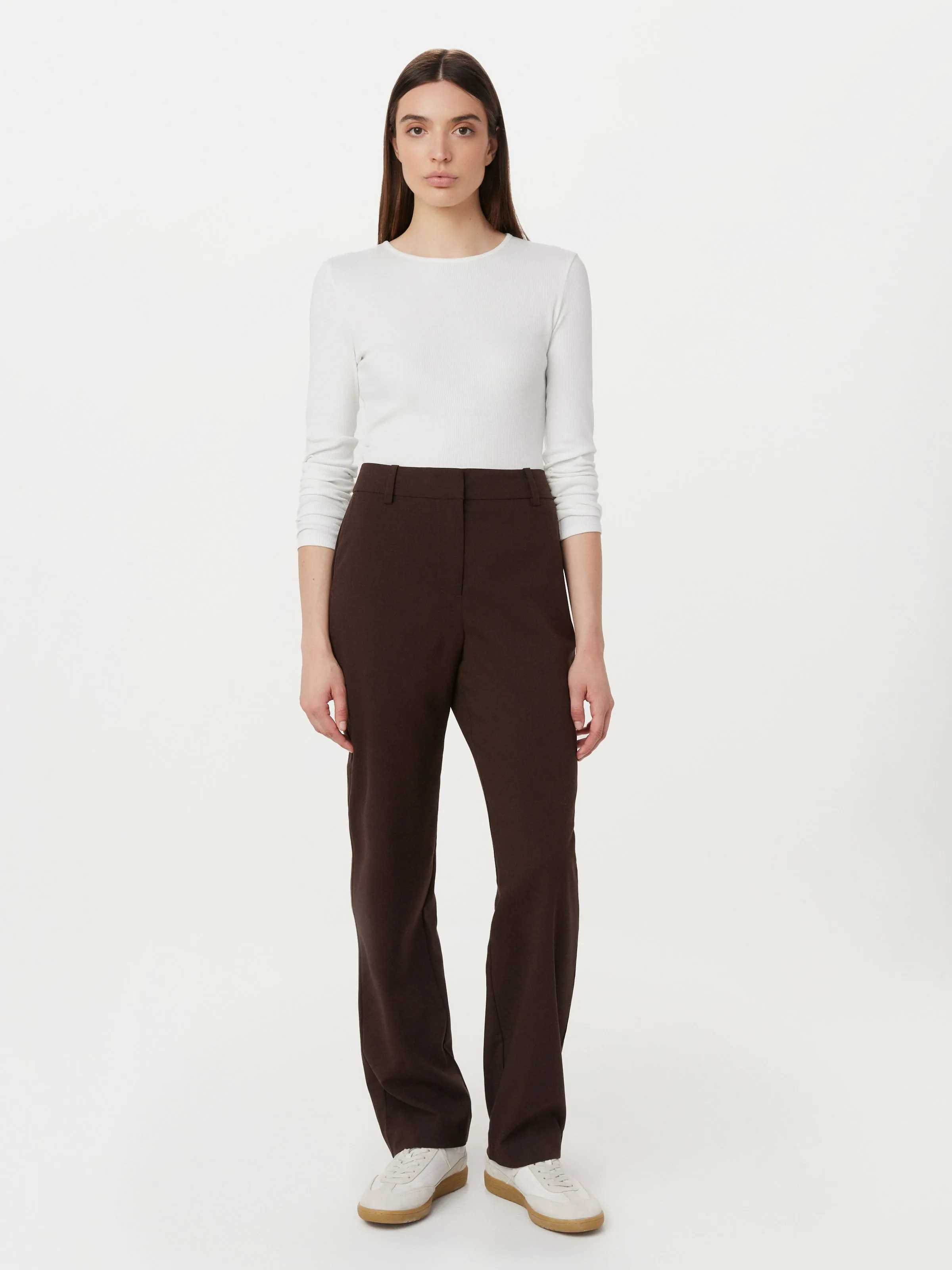 The Jane Straight Pant in Dark Chocolate sold by Frank & Oak