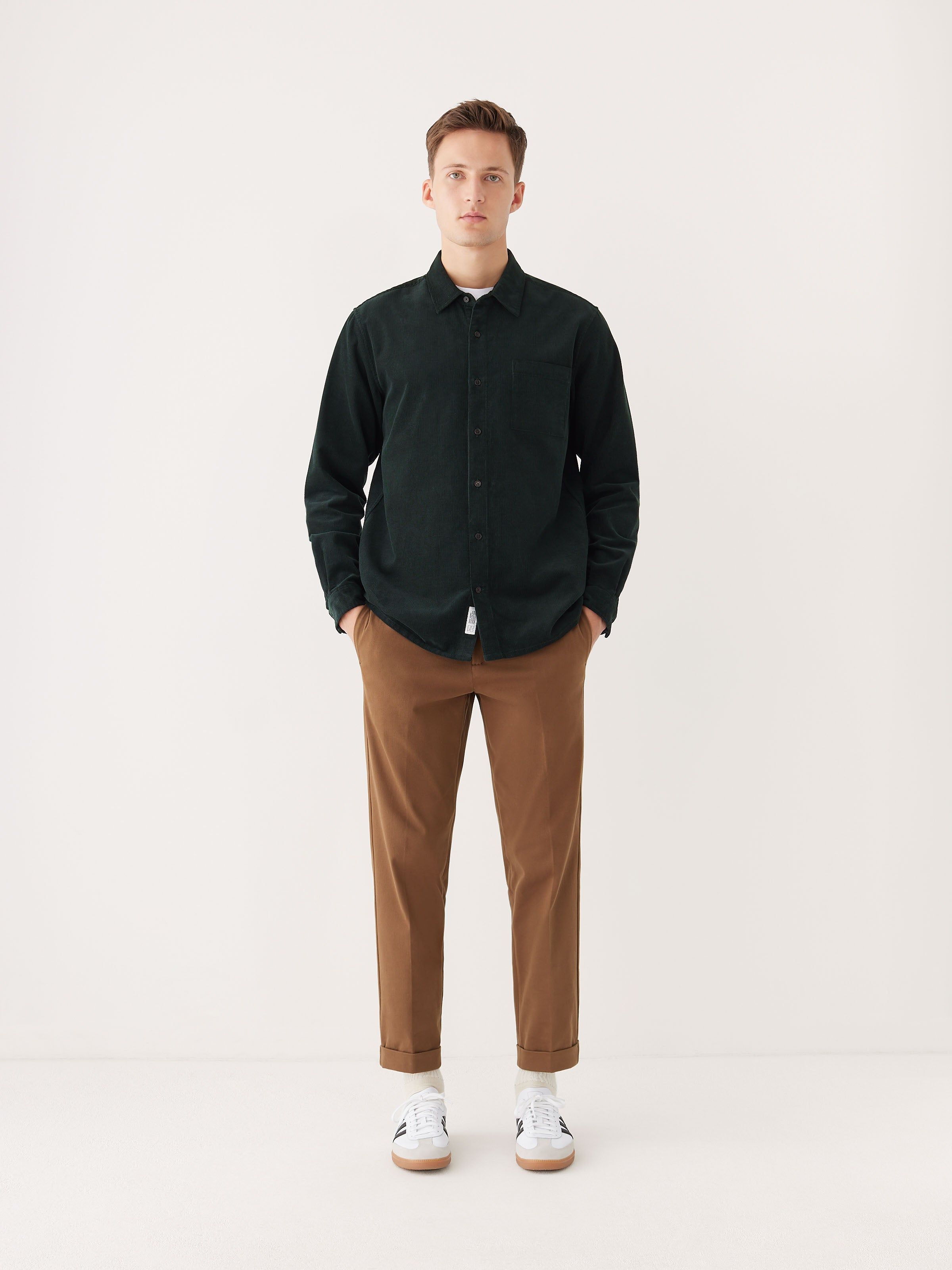 The Boxy Corduroy Shirt in Green sold by Frank & Oak