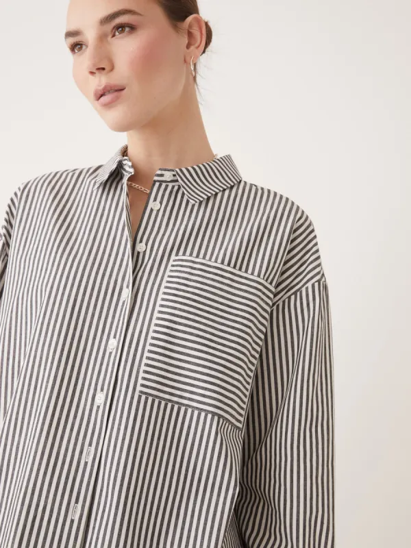 The Loose Fit Striped Kapok Shirt in Black & White sold by Frank & Oak