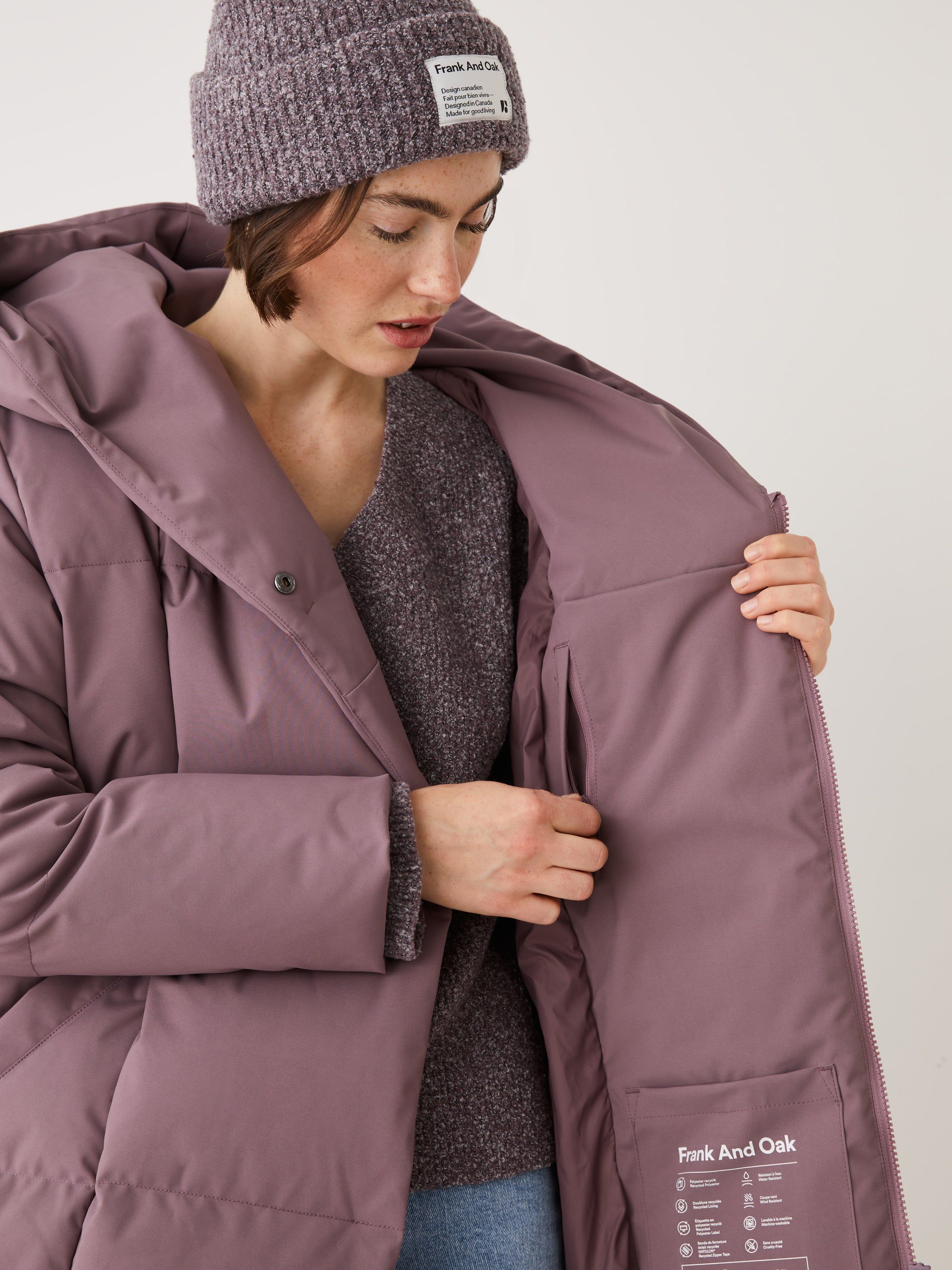 The Hygge Puffer Coat in Purple sold by Frank & Oak product image thumbnail 3